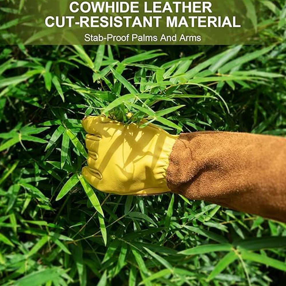 1 Pair Long Sleeve Leather Gloves, Gardening Gloves for Men&Women, Rose Pruning Gloves,Puncture and Scratch Resistant, Suitable for Gardening Pruning, Gardeners Yard Work Etc. image number 5