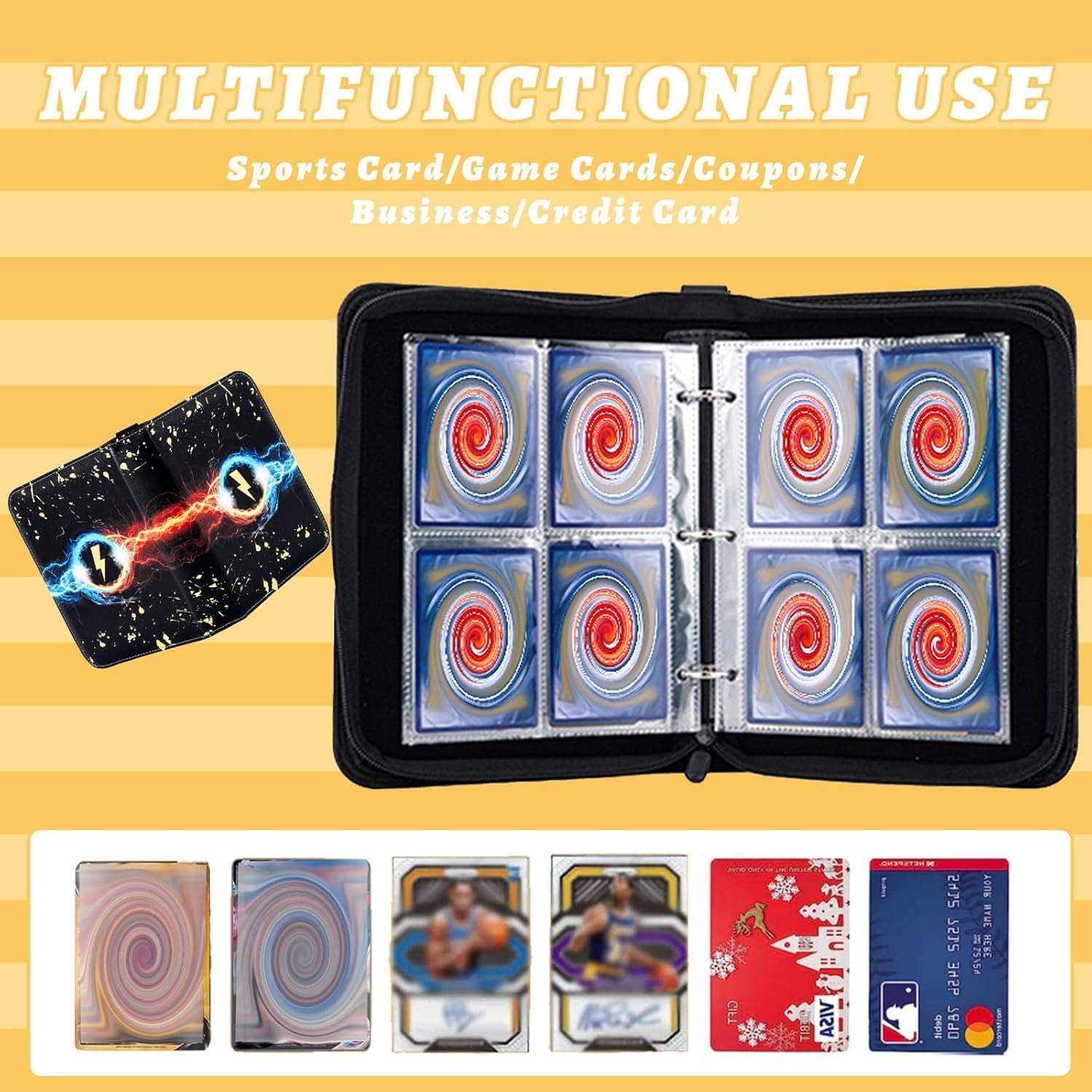 Card Binder,400 Pockets Card Holder Album, Trading Card Binder Display Storage Carrying Case Whith 50 Removable Sleeves for Standard Size Cards 4 Pocket (Black) image number 5