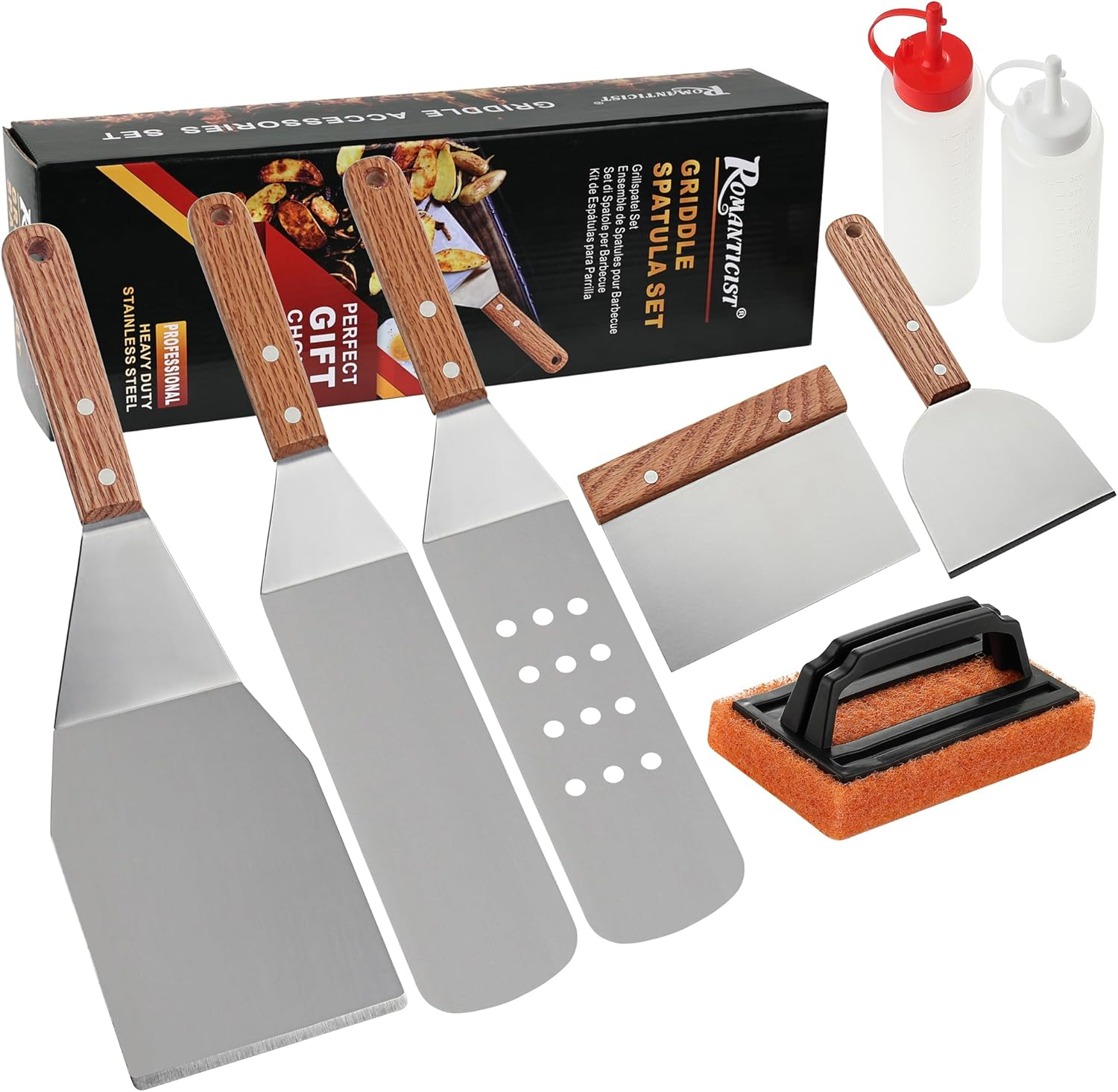 ROMANTICIST 8Pc BBQ Griddle Accessories Kit - Heavy Duty Stainless Steel Professional Griddle Tool Set - Great for Flat Top Cooking Camping Tailgating image number 2