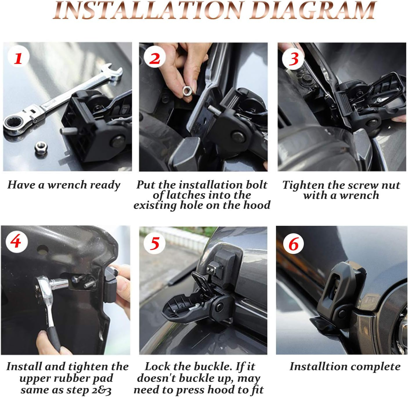 JL OEM Hood Latches Original Hood Lock Catch Latch Kit for 2007-2023 Jeep Wrangler JK JL and Jeep Gladiator JT (1 Pair) image number 3