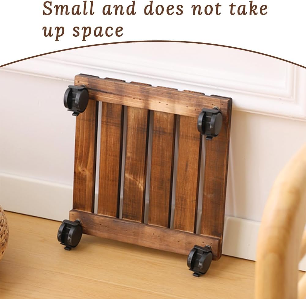 2 Pack Plant Caddy with Wheels,Flower Pot Tray,With 360&deg; Lockable Wheels,Convenient Durable,High Load Bearing,Wood Plant Dolly,For Indoor,Outdoor,Patio,Flower,Succulent Pot image number 4