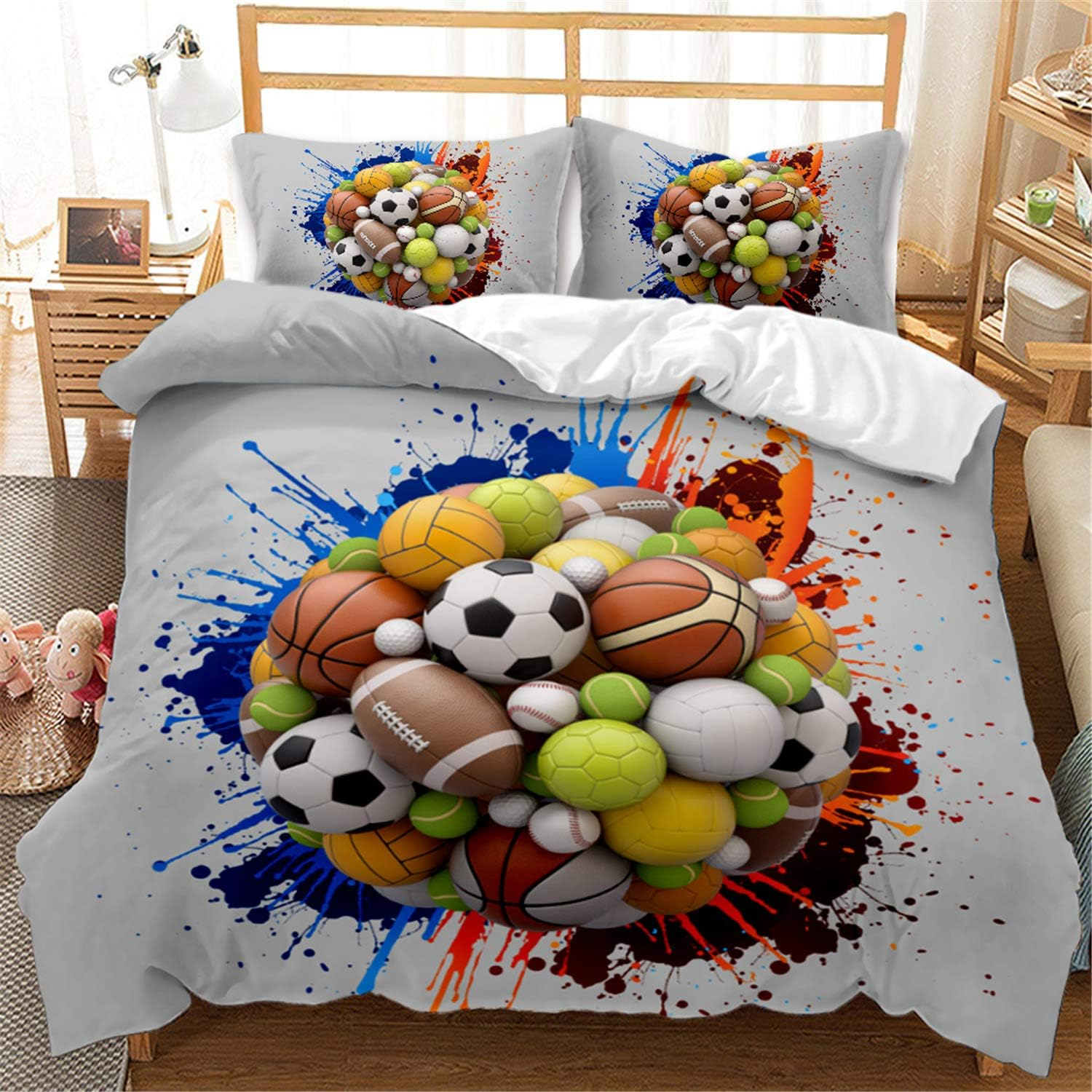 Eveone Football Duvet Cover Quilt Cover Single/Double/Queen/King Size Bed Sheets Pillowcase Set Sports World Cup Soccer Cuju Ball Games Microfiber Quilt Cover Bedding 2/3/4PCS (Queen-210*210Cm-4Pcs,9) image number 5