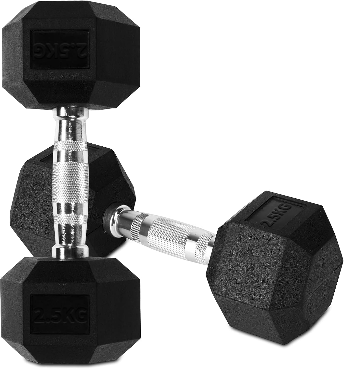 Hex Dumbbell Premium Rubber Encased Fitness Dumbbells, Hand Weight (2.5Kg,5Kg,7Kg,7.5Kg,8Kg,10Kg,15Kg,17.5Kg,20Kg),Black with Steel Chrome, Weightlifting, Hexagon Dumbbell