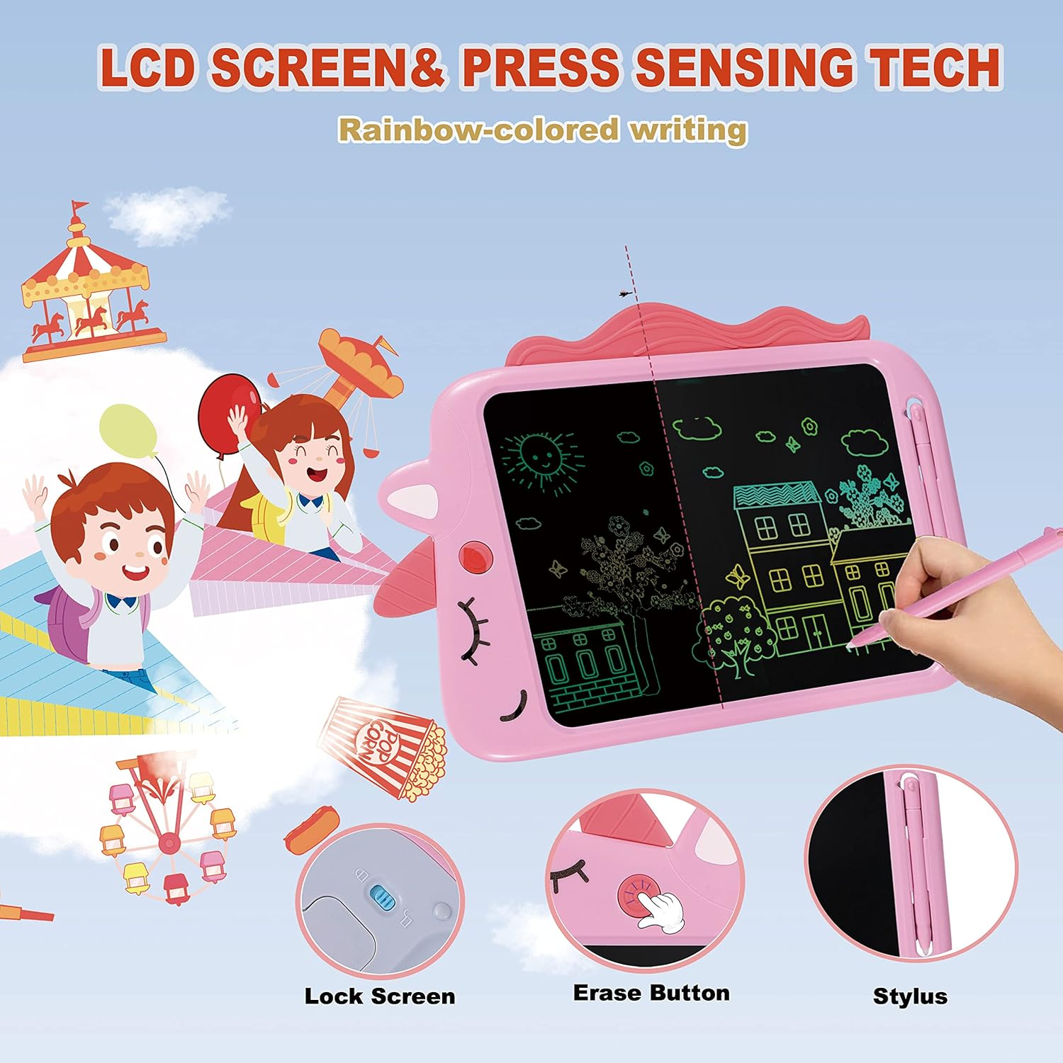 LCD Writing Tablet Kids Toys, 10 Inch Drawing Board Toys for 3 4 5 6 Year Old Girls Gifts, Erasable and Portable Doodle Board for Toddler, Educational Birthday Writing Tablet Gift image number 1