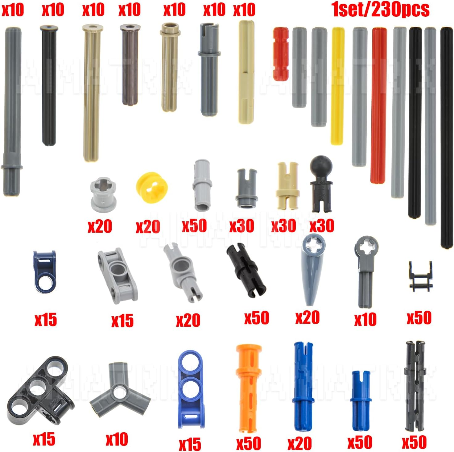 AIMATRIX 884Pcs Technic-Parts Pin-Connector-Axle Compatible with Mainstream Building Block Brands, Technic Tooth-Chain-Link-Bush Etc. MOC Replacement Pieces and Parts. image number 1