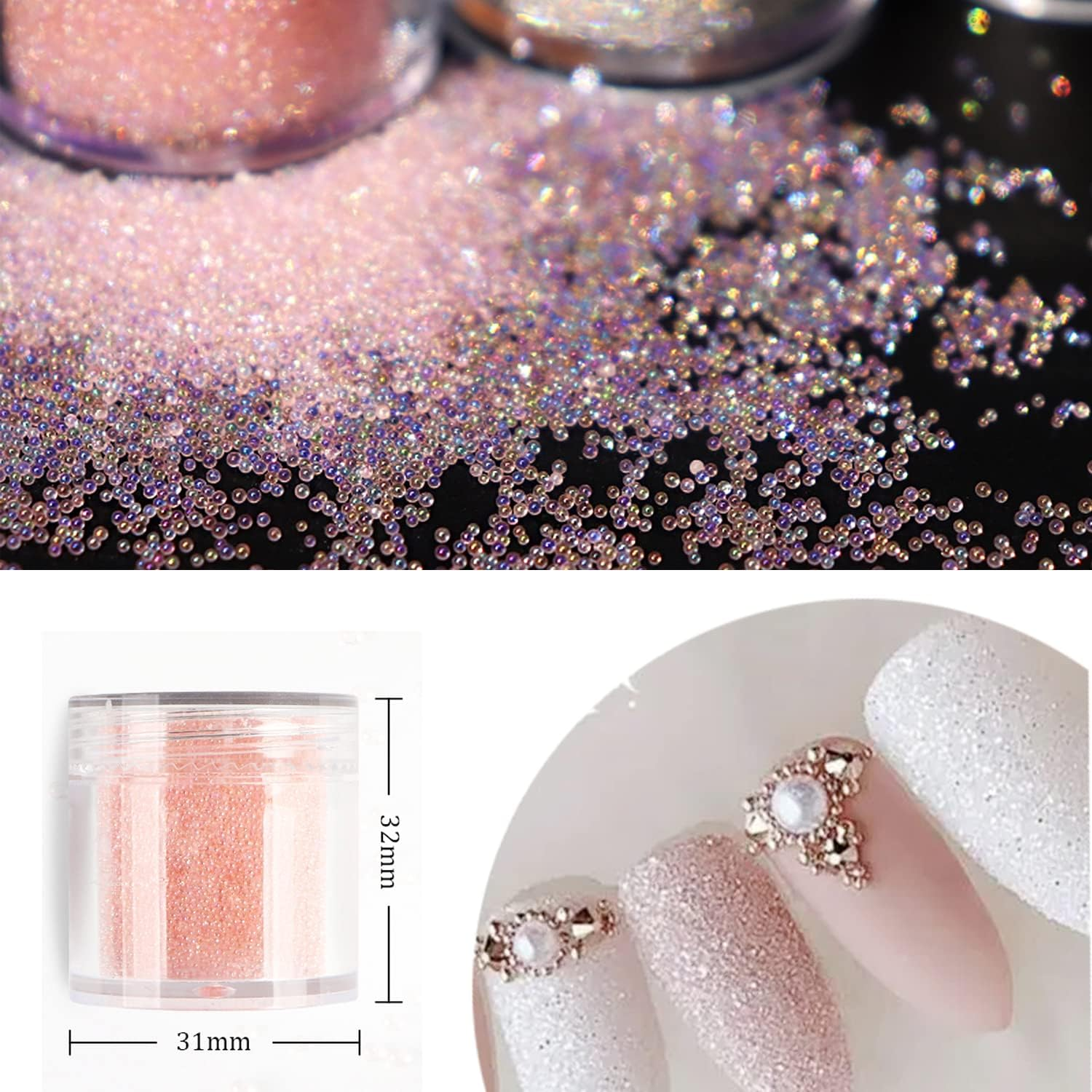 4 Colors Caviar Beads Nail Crystals Micro Pixie Beads Multicolor Glass Pixie Crystals for 3D Nail Art DIY Charms Decorations (Crystal Ab) image number 2