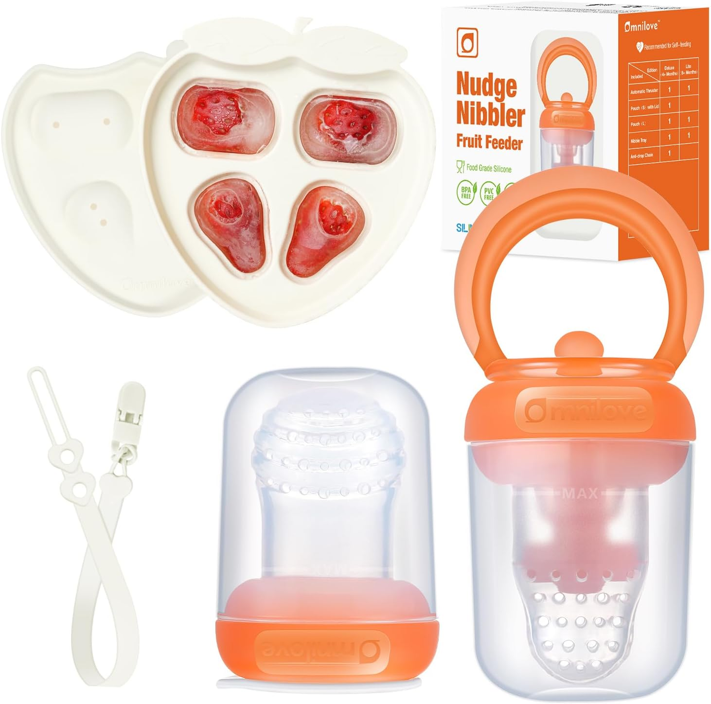 Baby Fruit Feeder & Popsicle Molds Tray Combo, New Born Must Haves and Babies Led Weaning Supplies for Safe Infant Self Feeding, 6+ Month (Pink)