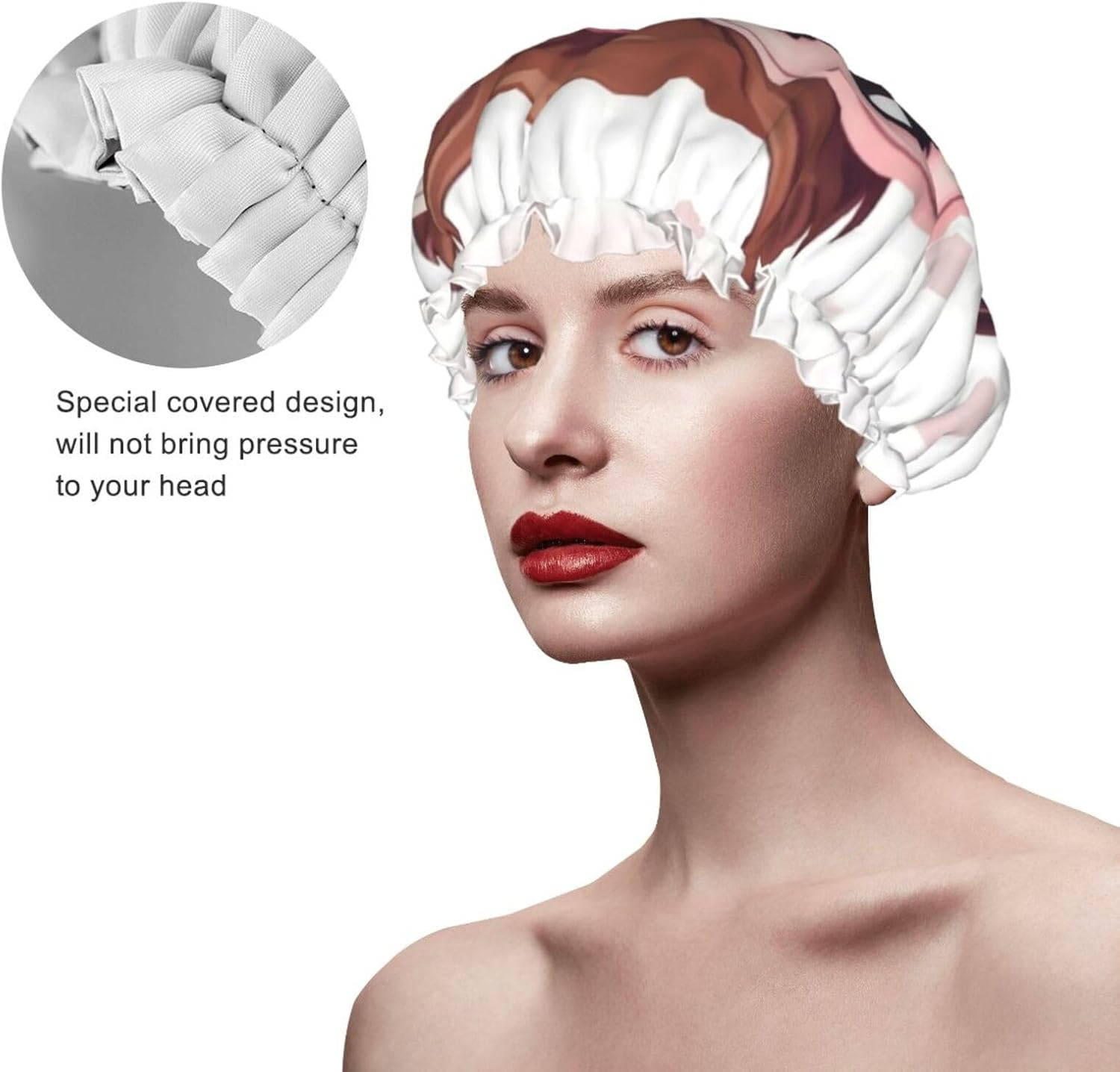 Cute Owl Shower Cap for Women Reusable Double Layers Bathing Bath Cap Hair Caps Waterproof Elastic Band Ladies Spa Salon Shower Hat Hair Caps image number 4