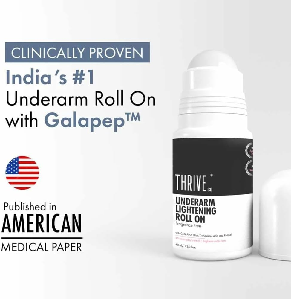Thriveco Underarm Lightening Roll-On with 5% AHA BHA, Tranexamic Acid & Retinol &ndash; 24H Odour Control, Brightens Underarms & Reduces Discolouration for Smooth & Even Skin, for Men & Women, 40 Ml image number 5