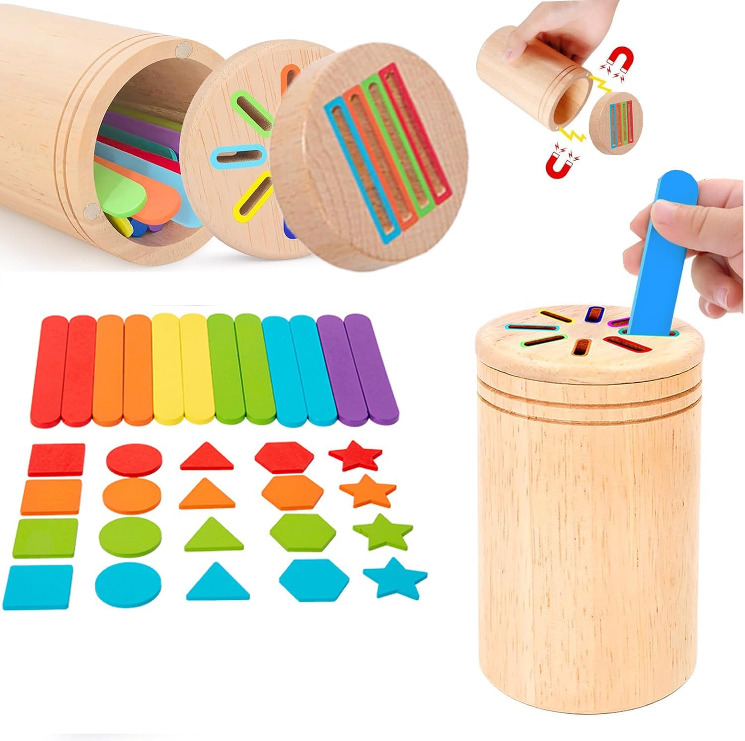 Montessori Toys for 1 2 3+ Year Old, Dual Play Wooden Toddler Educational Toys Color Sorting Preschool Learning Activities, Fine Motor Skills Sensory Matching Games for Boys Girls Gifts image number 6