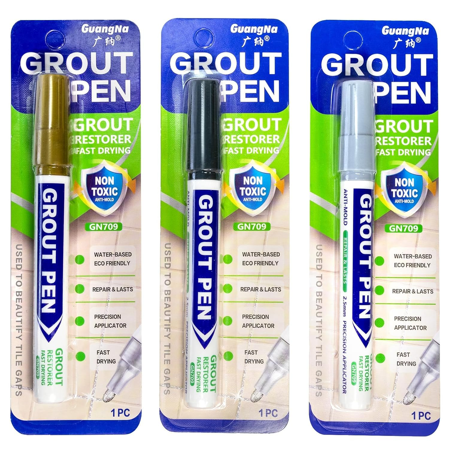 3 Pcs Grout Pen Set, Waterproof Tile Paint Marker for Tile Grout Repair and Colour Renewal, for Bathroom Kitchen Floor Wall Home Improvement Essentials (Grey, Dark Grey, Gold) image number 5