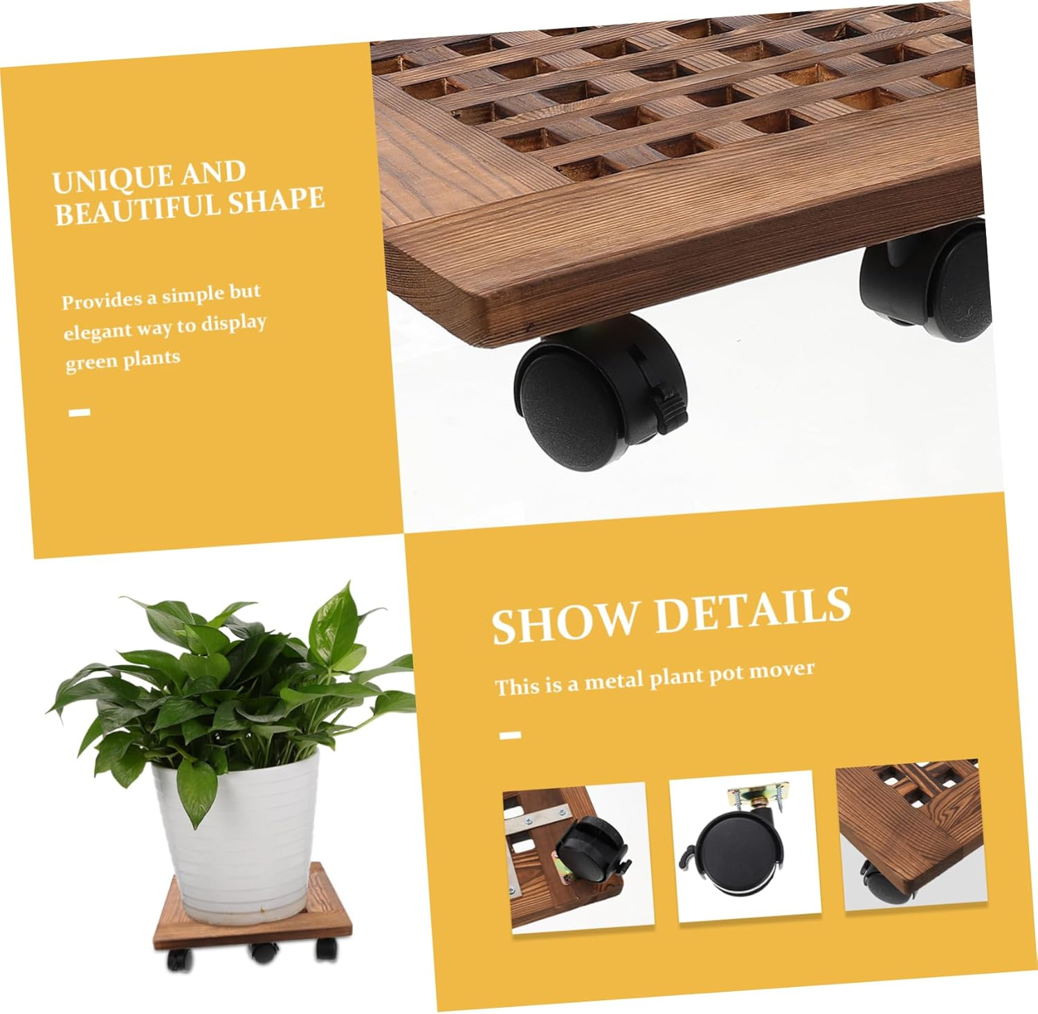 Movable Flowerpot Base Tray with Lockable Wheels, 35X35Cm Thickened Solid Wood Planter Pallet for Indoor Outdoor Garden, Heavy-Duty Plant Pot Holder with 6 Reinforced Swivel image number 6