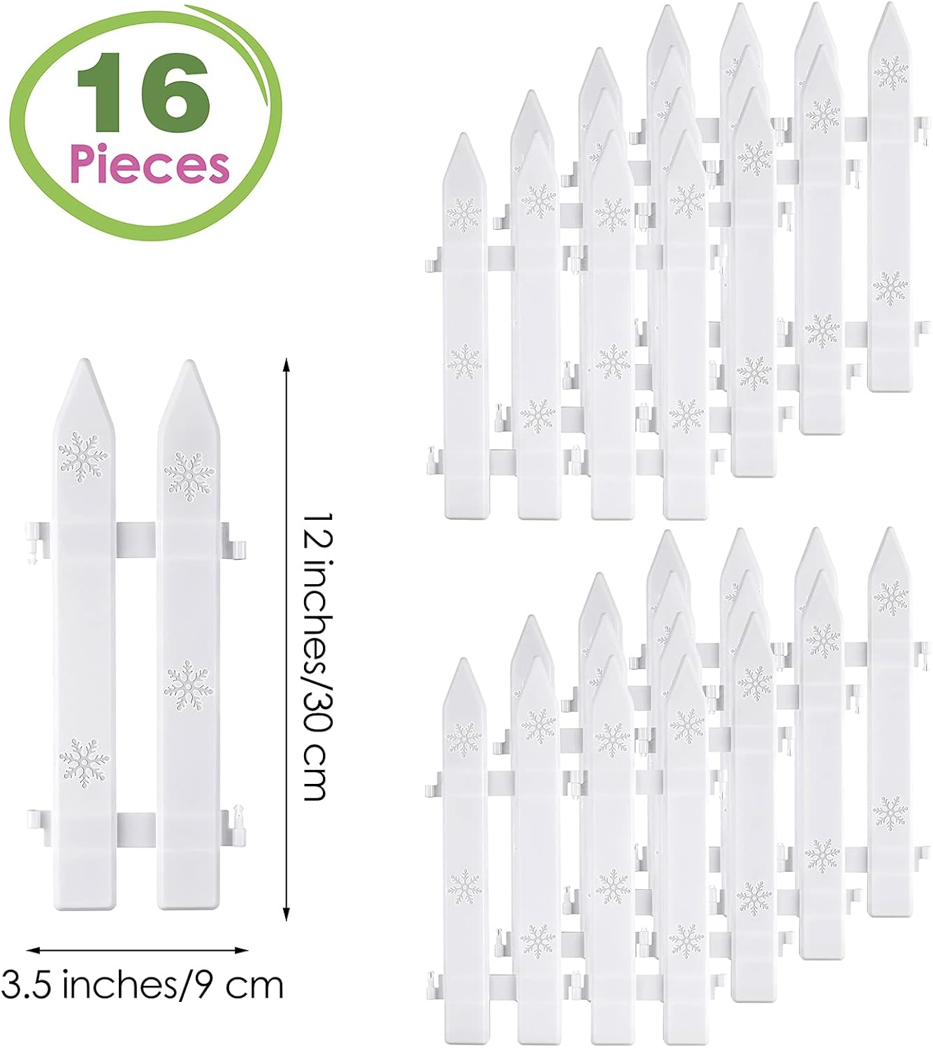 MCEAST 16 Pieces White Plastic Traditional Christmas Tree Fences, 4.6 X 12 Inches, Ideal for Home, Wedding, Fairy Garden, Party image number 3