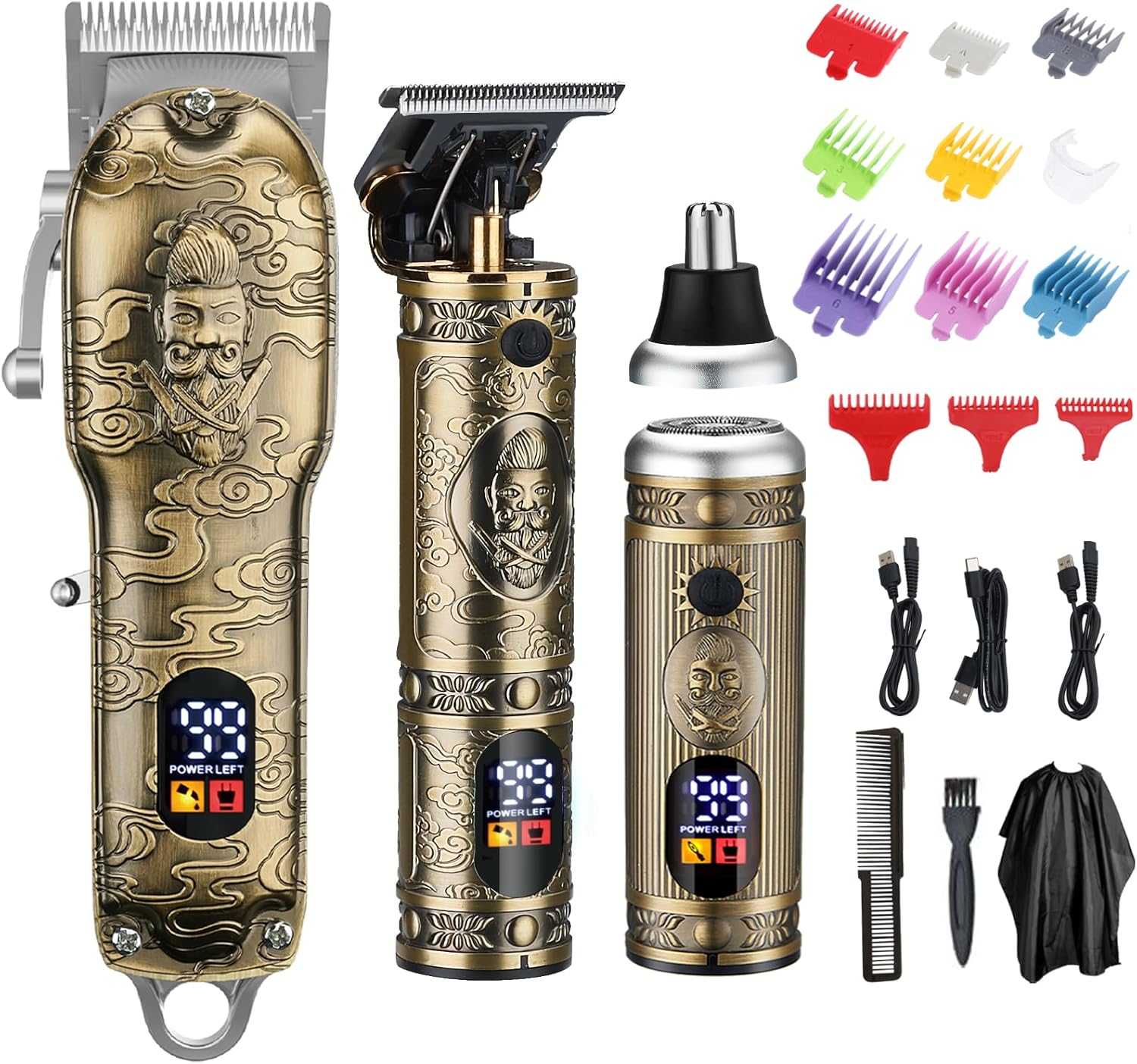 Hair Clippers for Men Cordless Professional Barber Set - USB Rechargeable T Blade Trimmer for Beard/Nose - Hair Cutting Kit Gifts for Men