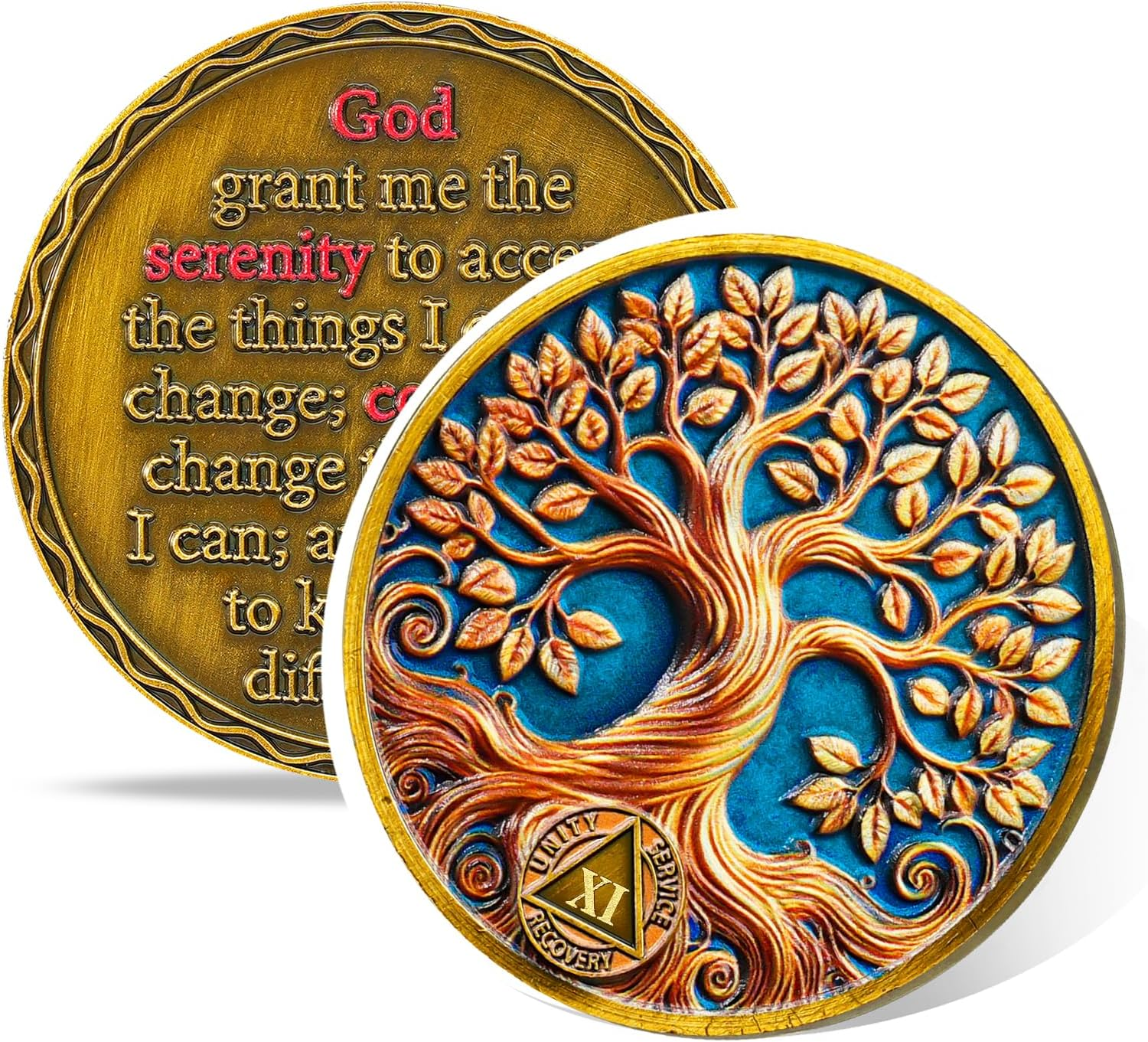 Tree of Life 10 Year Sobriety Coin, Recovery & Growth AA Medallion, One Year Golden Sober Coin for Addiction Recovery, Alcoholics Anonymous Sober Gifts for Women Men Sponsor
