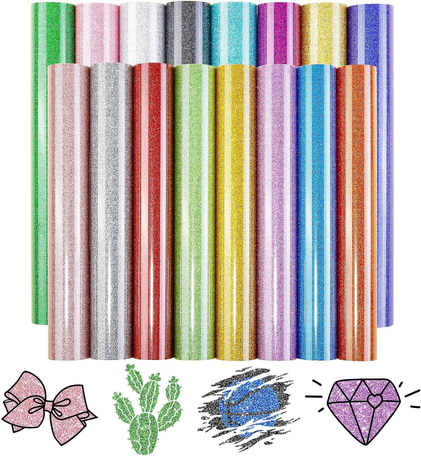Tintnut Glitter HTV Heat Transfer Vinyl - 16 Sheets 12"X12" Colorful Glitter Heat Transfer Vinyl Shinny Glitter Iron on Vinyl for T-Shirts Glitter HTV