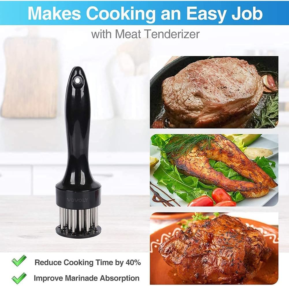 2 Pack Meat Tenderizer Tool, Aufondof 21 Stainless Steel Needle Meat Mallet Sturdy & Sharp, Easier-Use for Kitchen Cooking Tenderizing, BBQ, Marinade & Maximize the Flavor of Fish, Pork, Beef image number 3