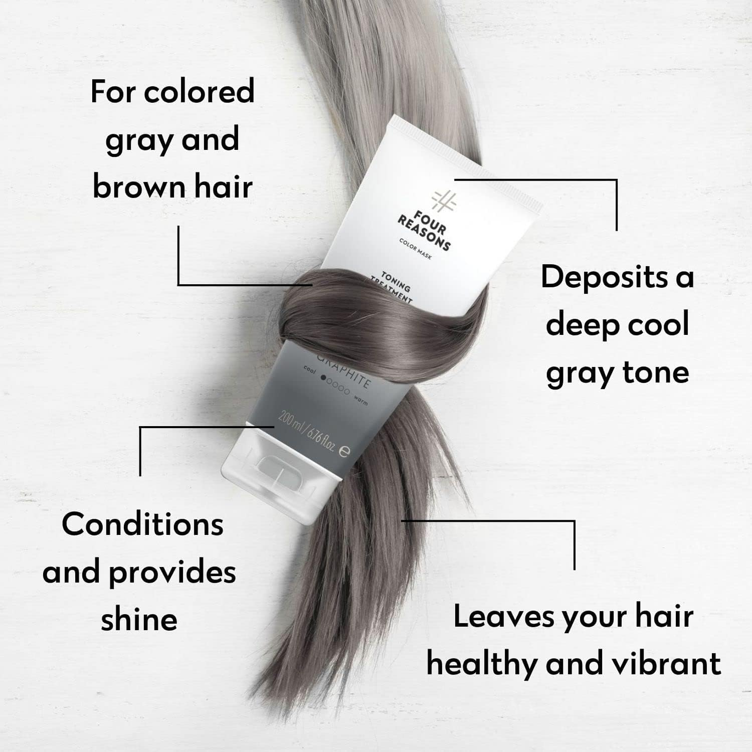 Color Mask Graphite Reconstructive Treatment - Color Maintaining Conditioner for Gray Color Treated Hair and for Cool Brown Hair, Brass Remover for Brown Hair, 6.76 Oz - NOT for BLONDE HAIR! image number 4