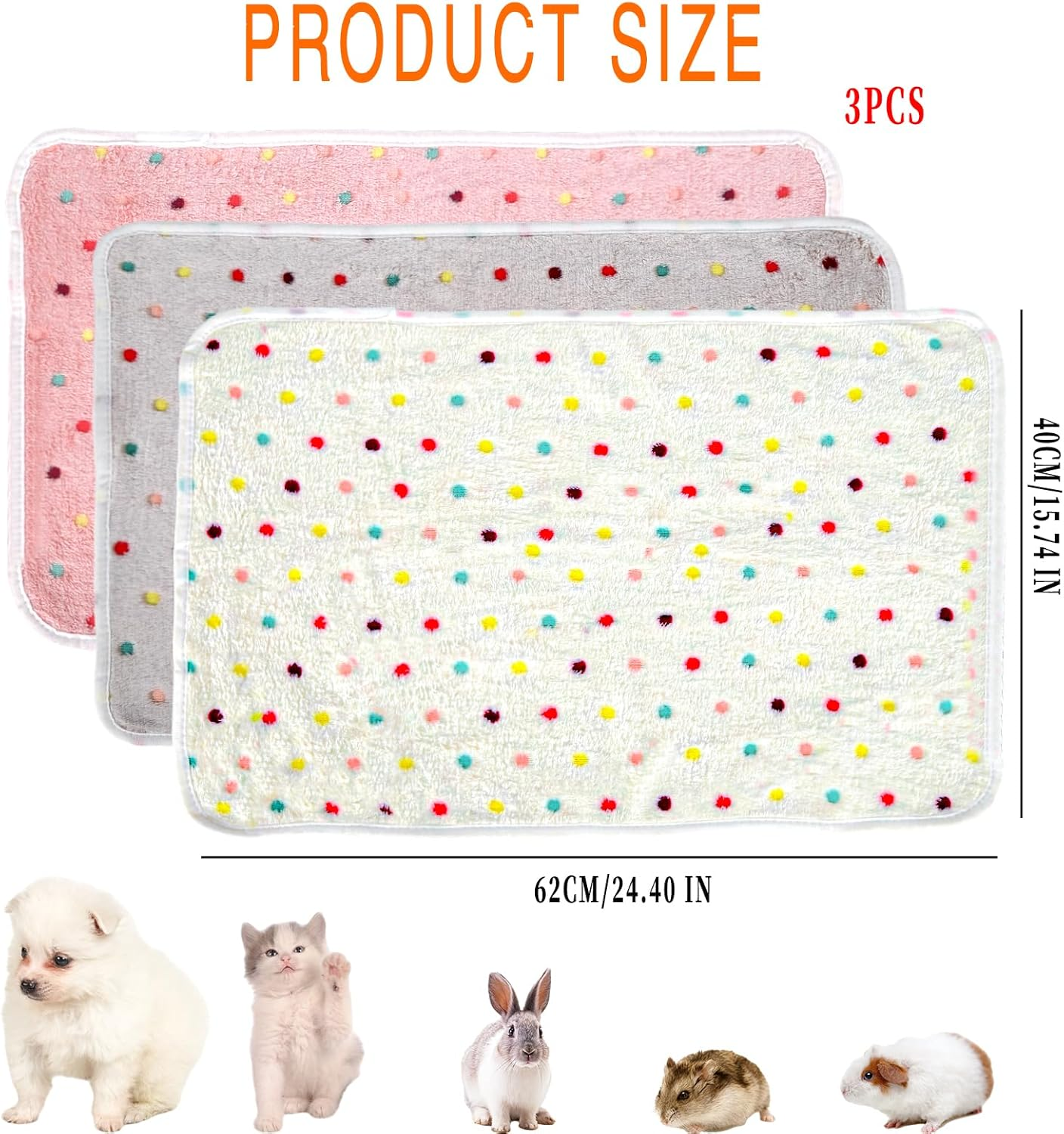 3 Pieces Puppy Blankets Washable Small Animal Fleece Beddin Soft Cats Blankets Small Reusable Small Pet Sleep Blankets Coral Velvet Hamster Guinea Pig Cage Liners for Hamster Ferret Rabbits 40 * 60Cm image number 5