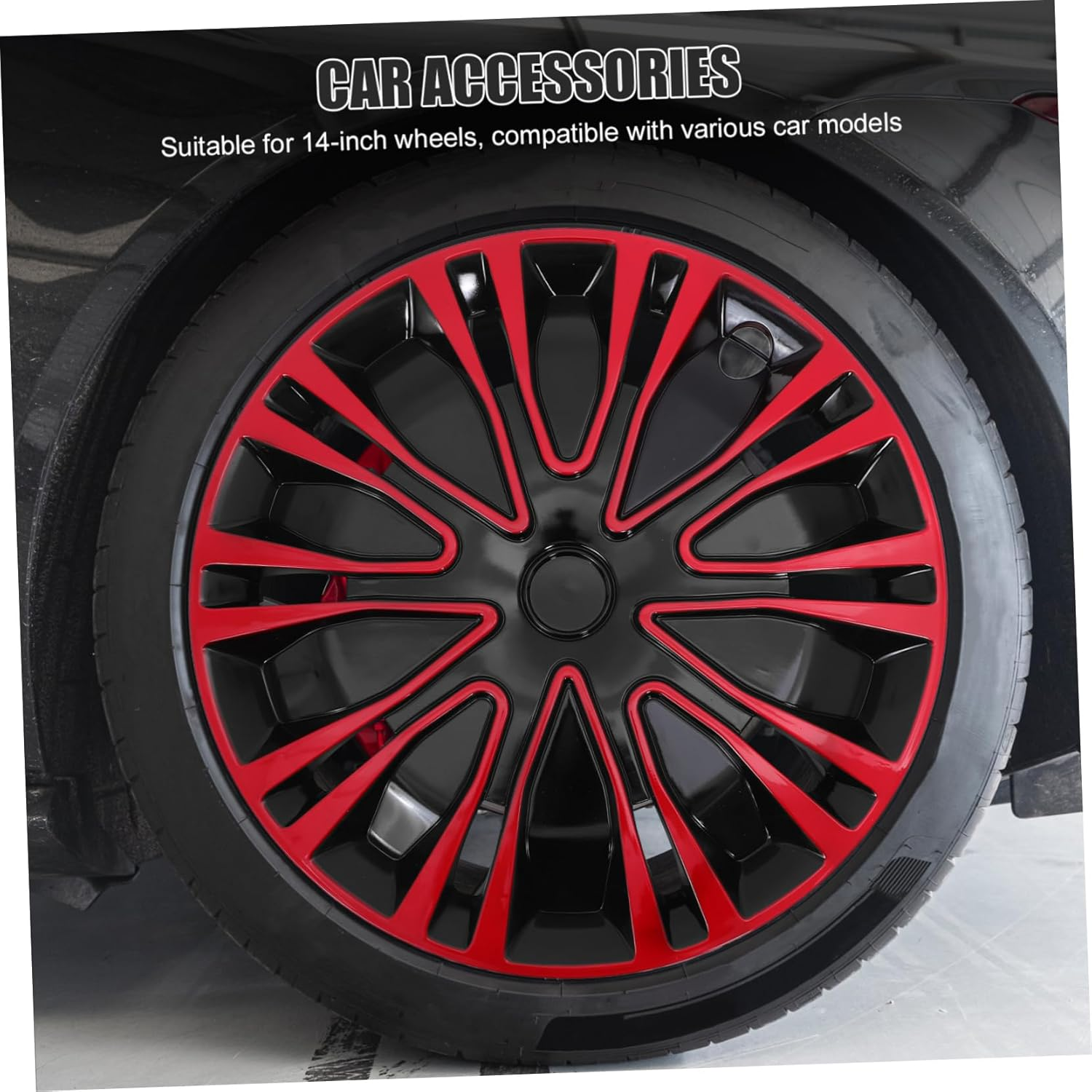 GRIRIW 14-Inch Automotive Wheel Hub Covers Red Black, Universal Car Hubcaps for Vehicles, Decorative Dual-Color Wheel Caps Compatible Most Cars image number 5