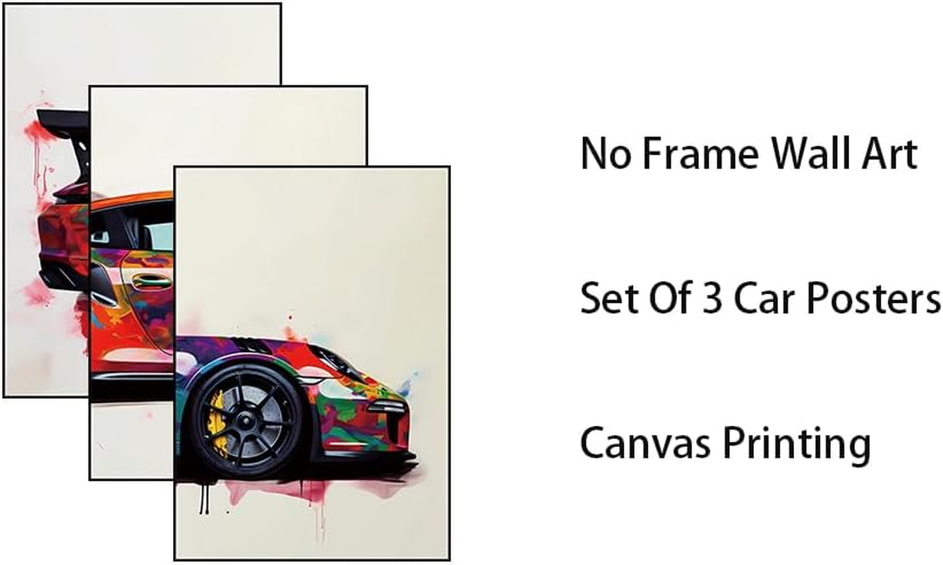 Repaly Set of 3 Car Poster Modern Canvas for Wall Art Classic Supercar History Prints 911 Sports Vintage Car Posters for Man Cave Boys Room Aesthetics Wall Decor (No Frame (12X18 Inches)) image number 4