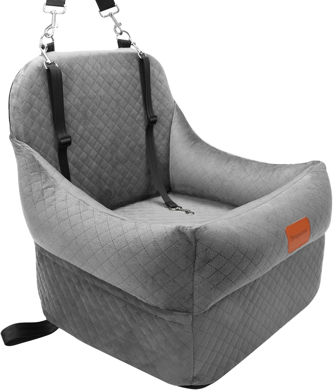 Dog Booster Car Seat for Small/Medium Dogs up to 35 Lbs,Interior 7 Inches Elevated Pet Booster Seat,Ultra Soft Fabric and Memory Foam Car Dog Bed,Safety,Comfy,Fully Detachable Washable(H-Black/Grey)