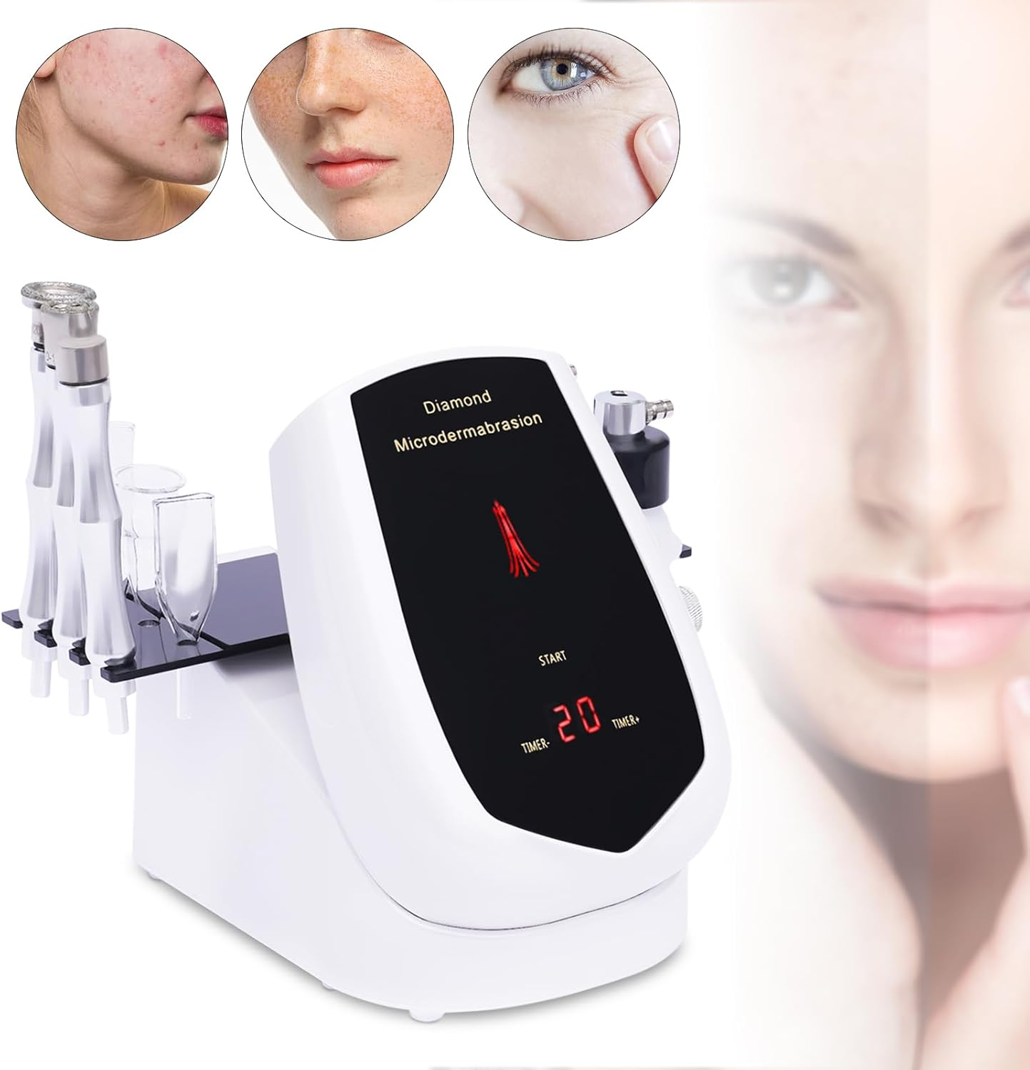 3 in 1 Diamond Microdermabrasion Dermabrasion Machine, Professional Exfoliating Face Skin Care Equipment with Micro Carving Pens, Glass Tubes and Vacuum Hoses for Personal Home Beauty Salon