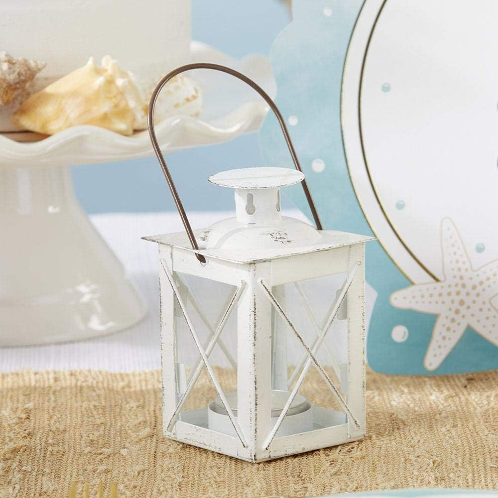 Kate Aspen Decorative Lanterns - Set of 12 - Luminous Distressed Metal Lantern Candle Holders for Wedding, Home Decor and Party - 4.5" H (6.5" H with Handle) &ndash; White image number 3