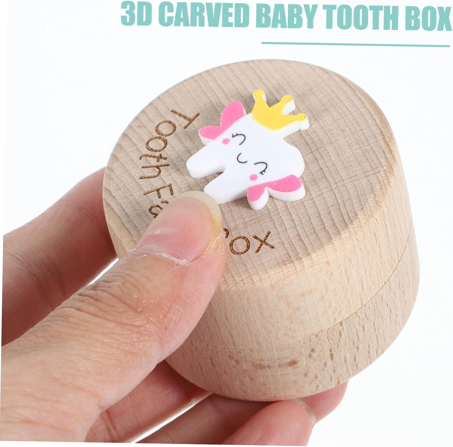 Wooden Baby Tooth Box Fairy Tooth Keepsake Storage for Boys and Girls Childhood Memory Holder image number 6
