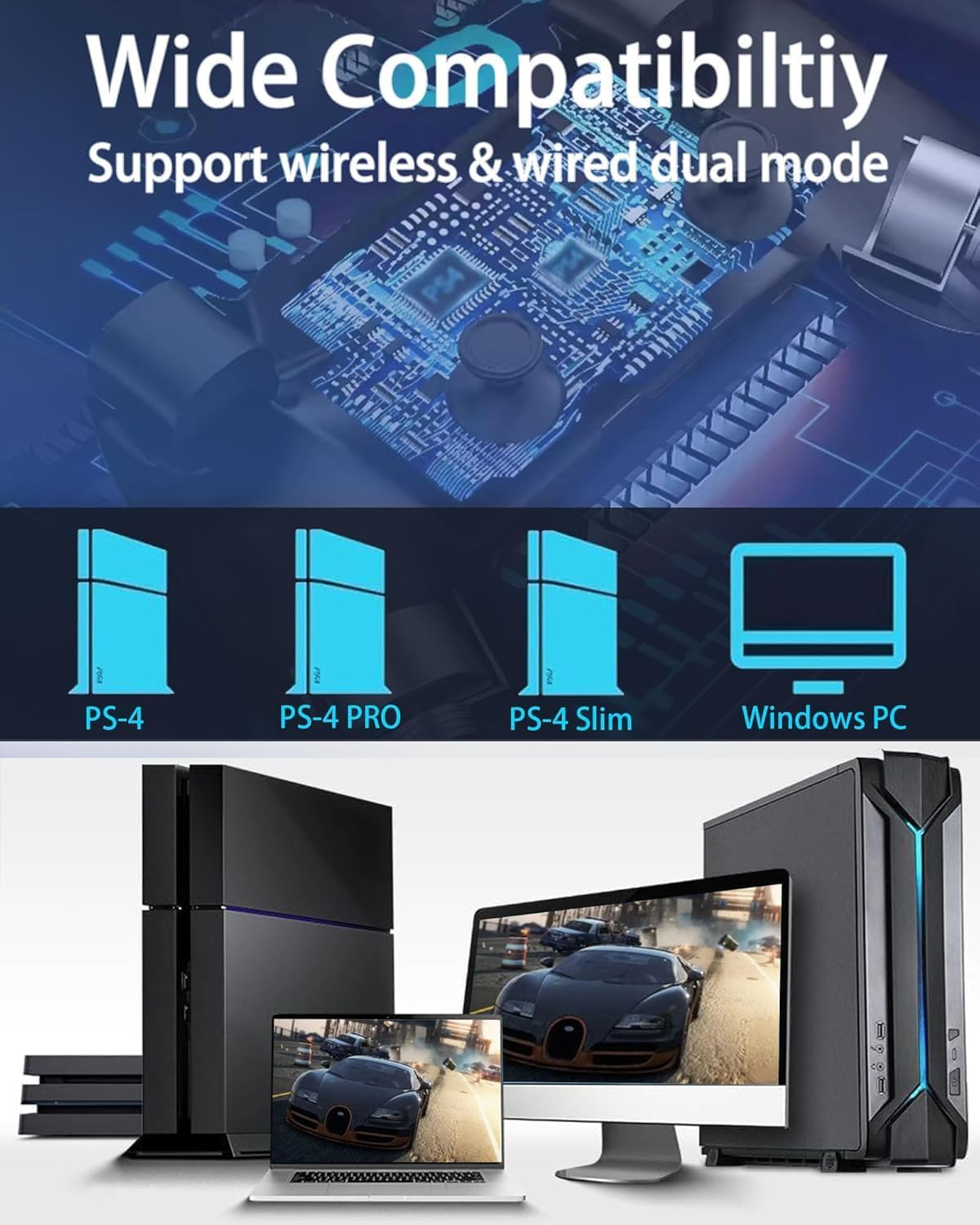 Wireless Controller for PS-4, Compatible with Ps-4/Pro/Slim/Pc Bluetooth Controller, Dual Vibration, Touch Panel, 3.5Mm Audio Jack, Six-Axis Joystick (Red) image number 4