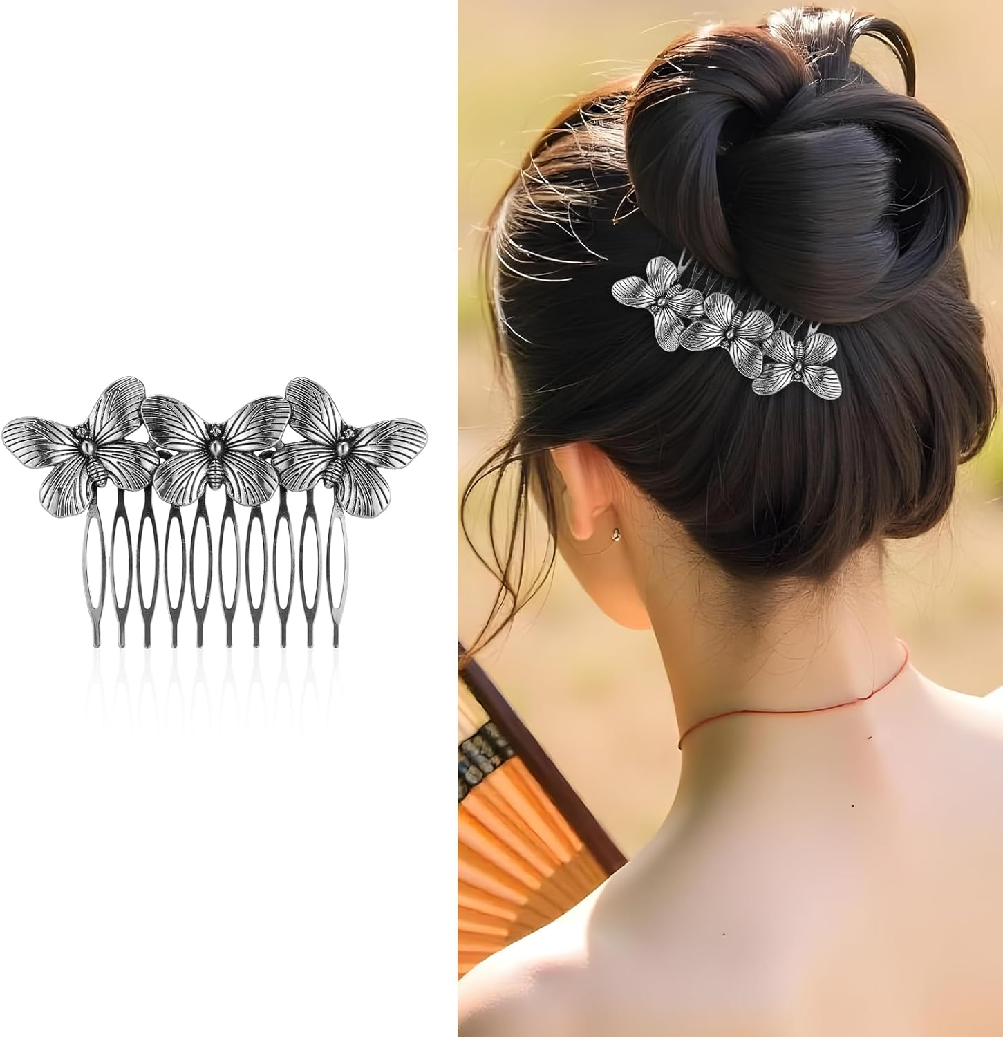 Mabor Pack of 6 Vintage Hair Combs for Clip-In, Cute Ladies, Butterfly French Comb, Zinc Alloy Hair Comb, Rhinestone Hair Comb for Women with Thin and Thick Hair (6 Styles, 6 Sizes) image number 2