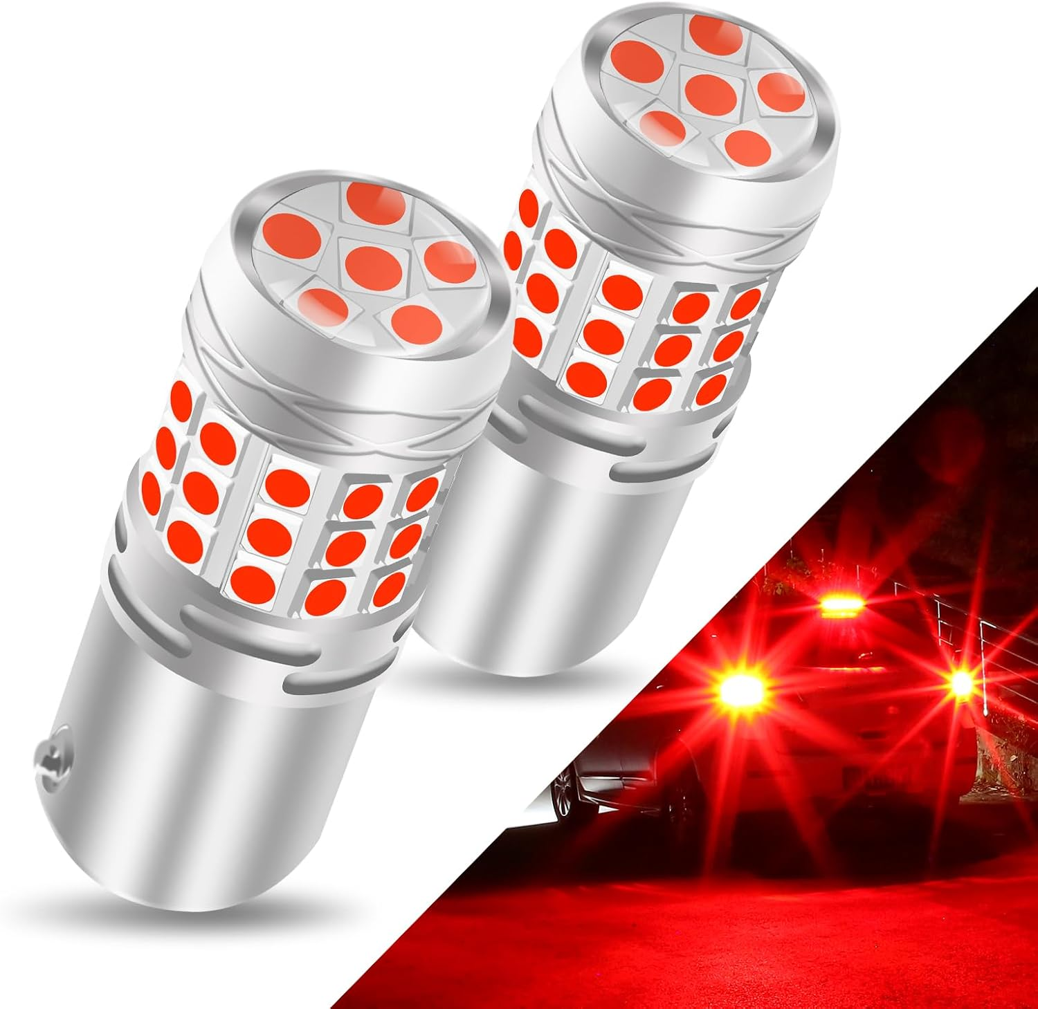 Kaidengzhe 1156 BA15S P21W LED Brake Light Bulb 12V-24V 42SMD 3030 21W Super Bright 1000LM P21W 382 LED Bulb with Projector for Brake Lights Fog Lights Parking Lights Stop Taillights Bulbs, Red, 2PCS image number 6