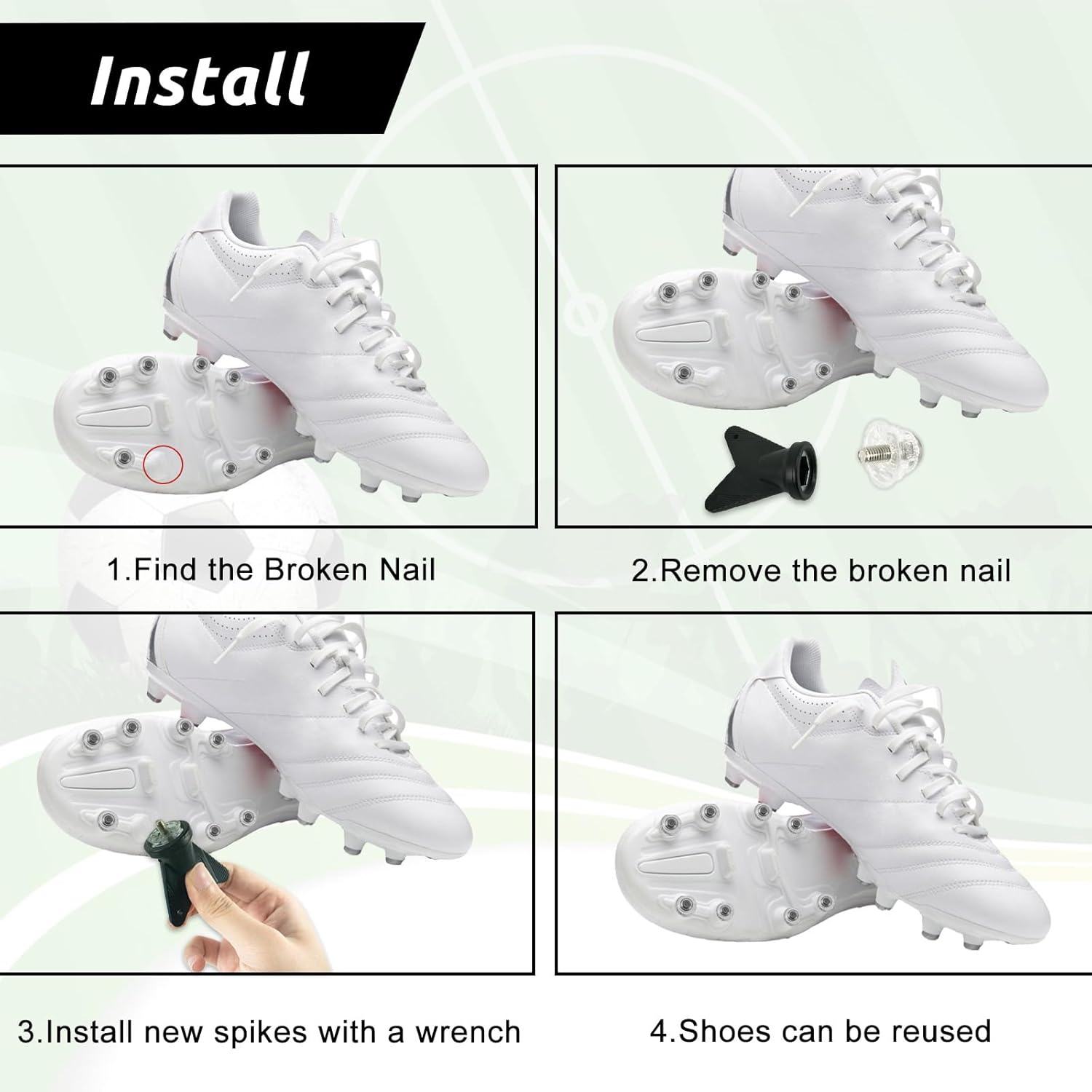 12Pcs Aluminum Nail Head Plastic Football Cleats Screw on Studs, 2 Sizes Football Cleat Replacement Studs for Adult Training Soccer Spike Replacement Spikes, Rugby Replacement Studs image number 2