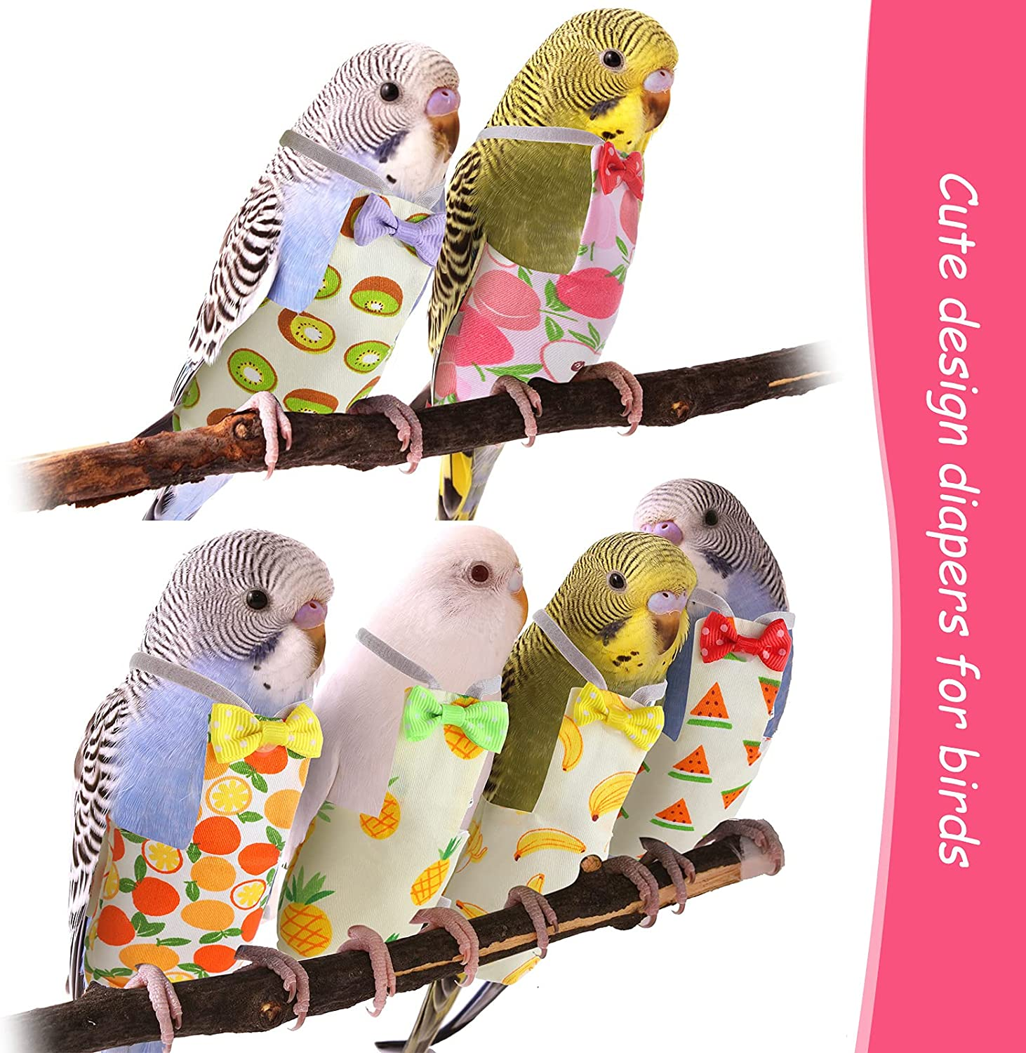 6 Pieces Bird Diaper Washable Parrot Diapers Reusable Bird Flight Suit Diaper Waterproof Inner Layer Protective Parrot Nappy Clothes for Parakeet Parrot Mini Macaw Budgie Canary, Fruit Style (Medium) image number 1