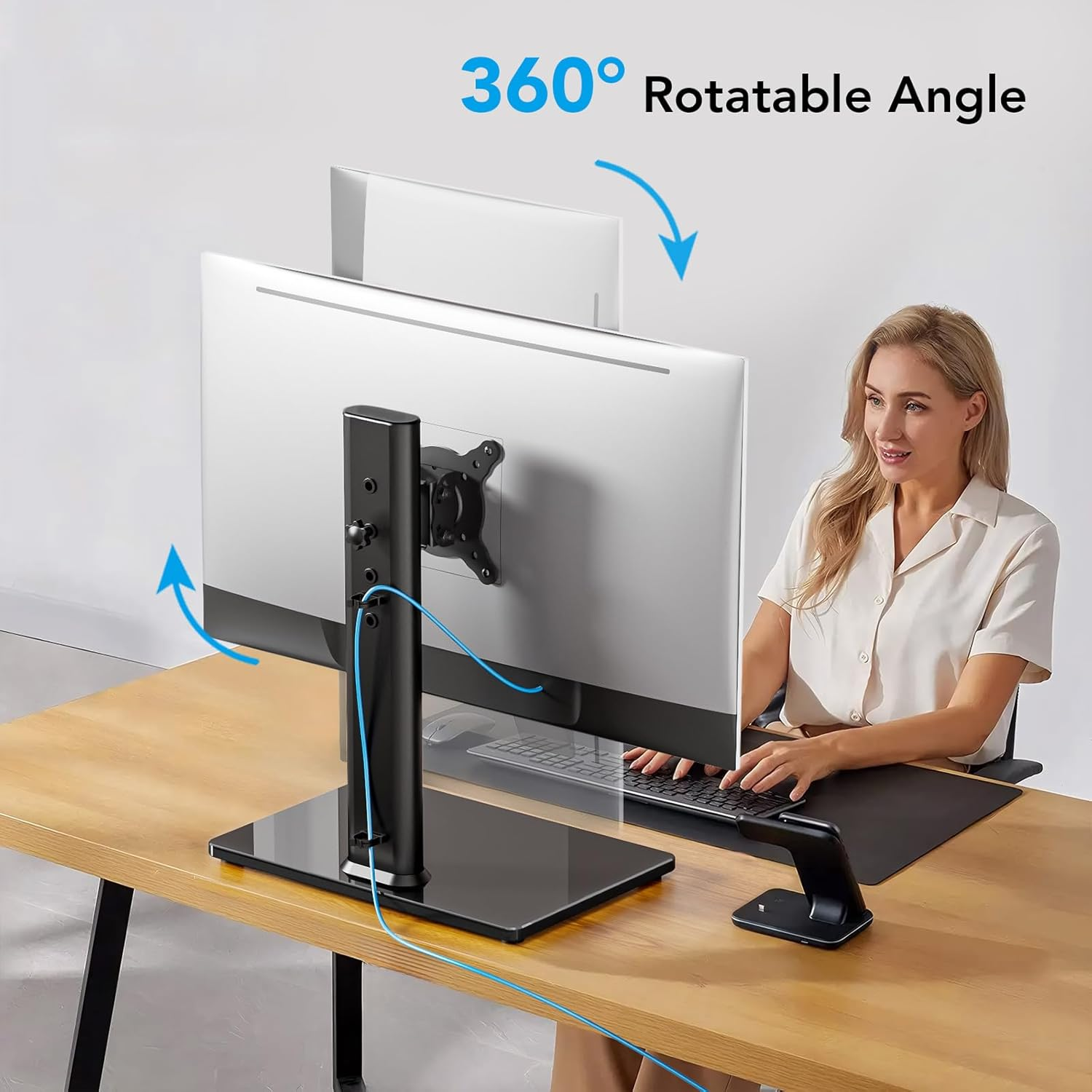 Single Monitor Desk Stand Free-Standing Desk Mount Arm Riser for 13 Inch to 32 Inch Screen Freestanding VESA Mount Base, Adjustable Height, Tilt, Swivel, Rotation, Black AX05TB01 image number 6