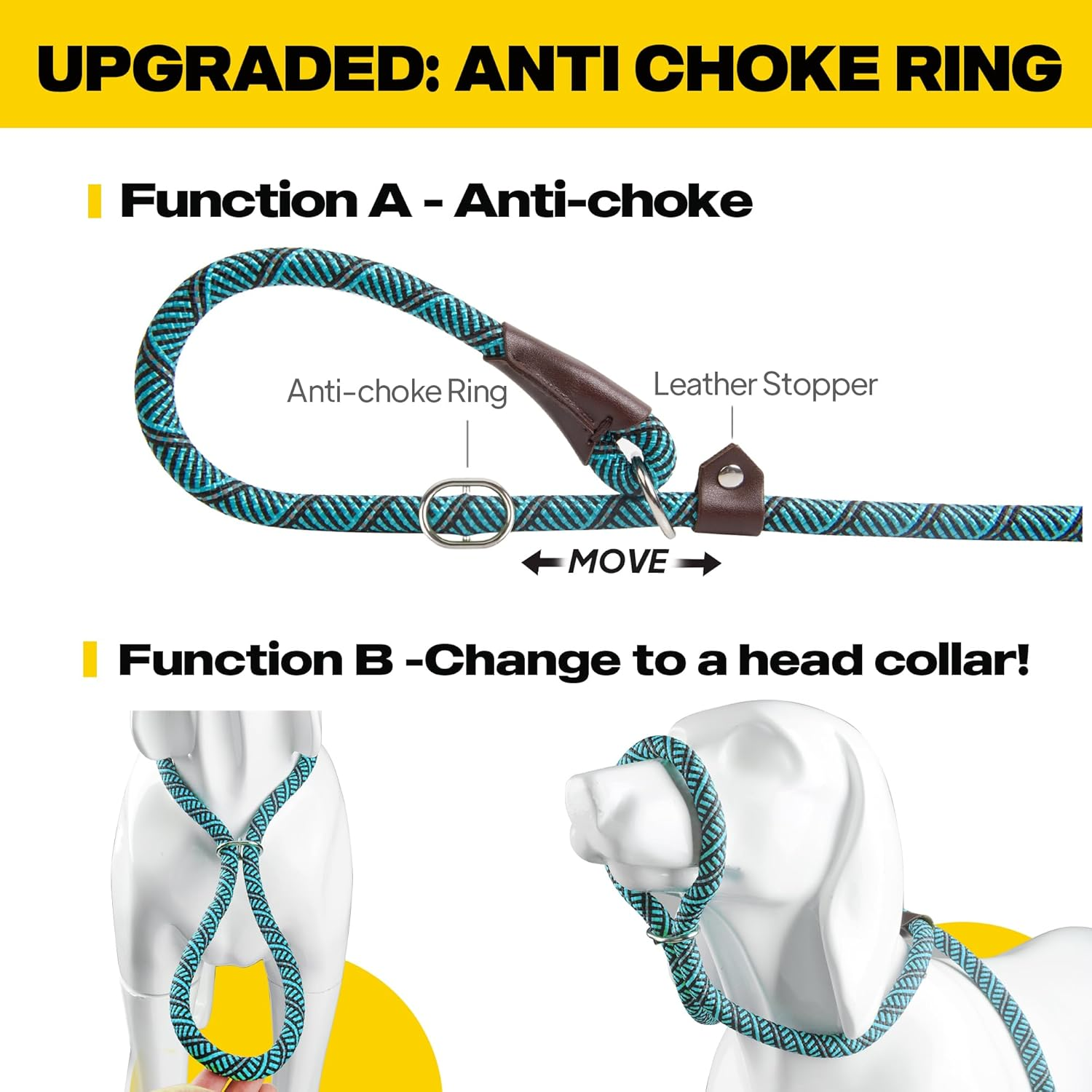 Fida Slip Lead for Dogs | 1.8M, One-Size-Fits-All, Slip-On Rope Leash. Easy to Slip On, No Collar or Harness Needed. Durable & Weather Resistant Climbers Rope with Reflective Stitching (Blue) image number 5