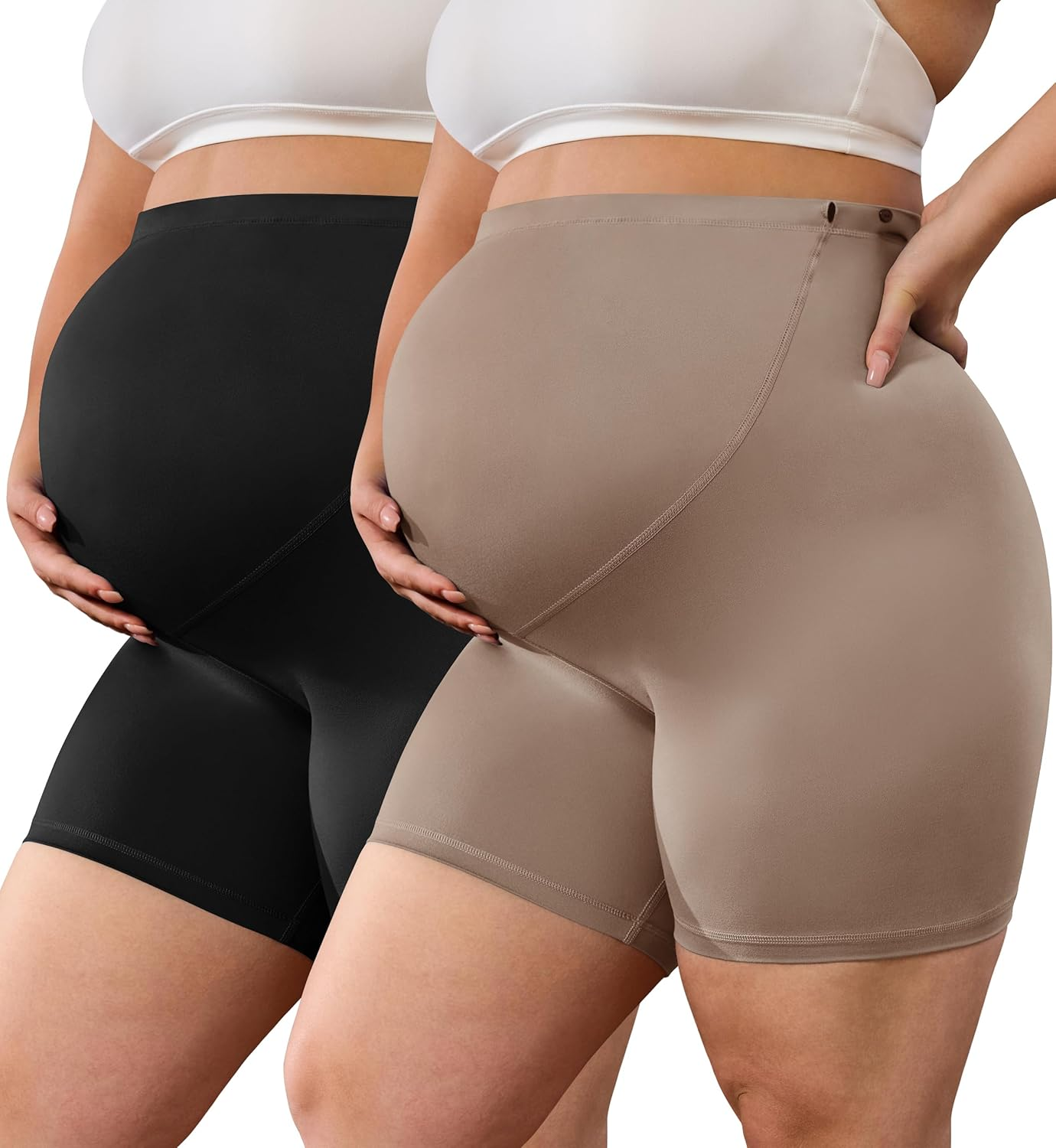 BONVIGOR Buttercloud Maternity Shorts over the Belly - 5" plus Size Pregnancy Biker Shorts Women Workout Yoga (L-5XL)