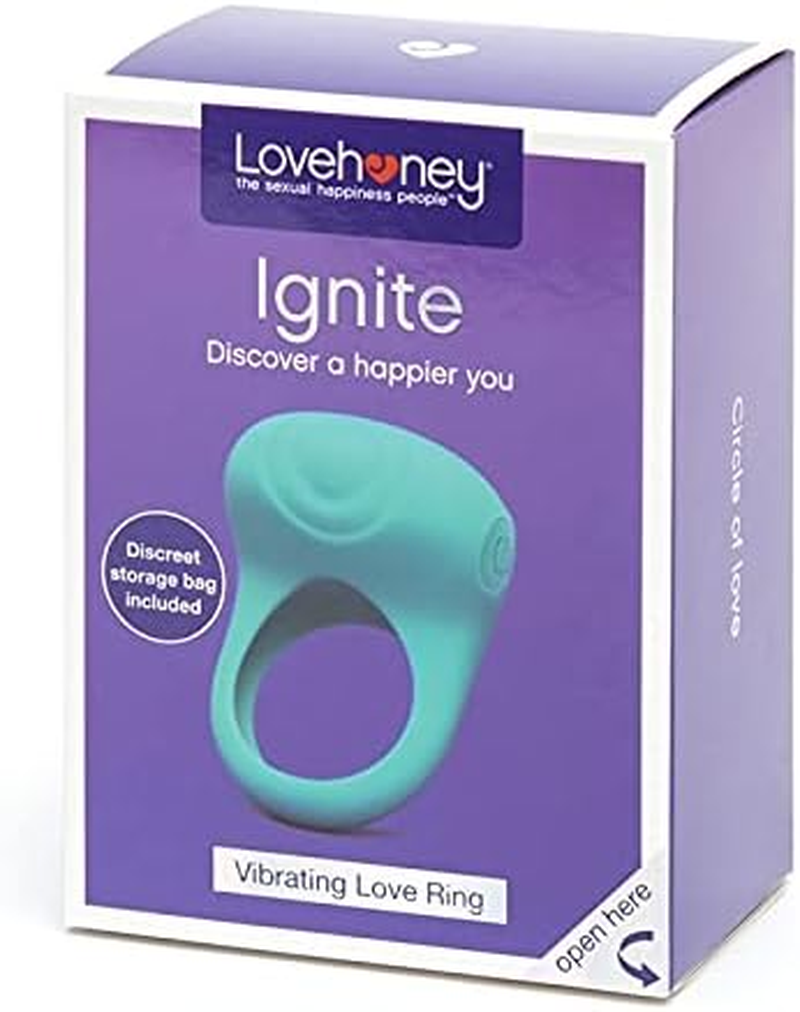 Lovehoney Ignite Vibrating Cock Ring - Stretchy Silicone Beginner Friendly 20 Function Penis Ring for Couples Sex - Rechargeable - Waterproof - Turquoise image number 1