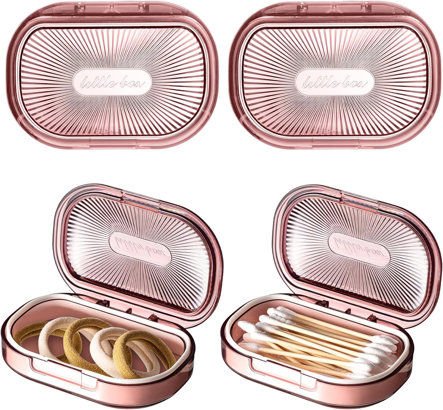 Kigley 4 Pcs Hair Tie Container Small Portable Travel Cotton Swab Holder Flosser Dispenser with Lid Plastic Box Beads Storage Containers for Small Items, 3.94 X 2.76 Inch (White)