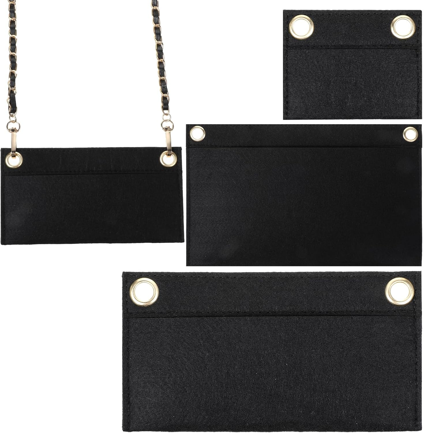 3PCS Felt Purse Organizer Insert with Eyelet, Purses Crossbody Conversion Liner Wool Tote Bags Organizers Bag Classic Inner Pocket Storage for Envelope Bag Women Clutch Bags Handbag No Chain image number 5