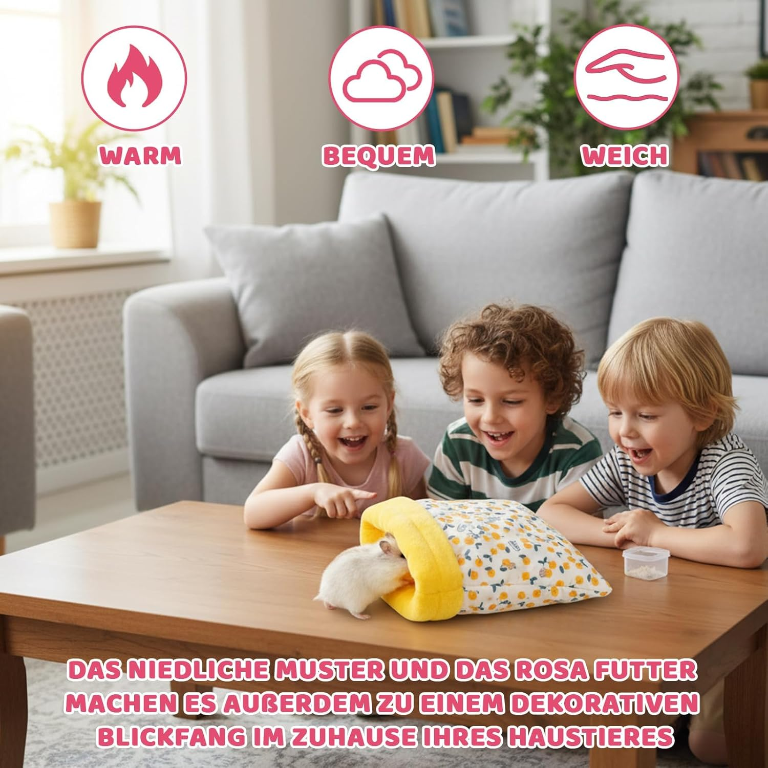 Jazrvr Pack of 2 Cosy Small Animal Houses in Yellow and Red, Guinea Pig Bed, Soft Pet Bed for Hamsters and Guinea Pigs image number 3