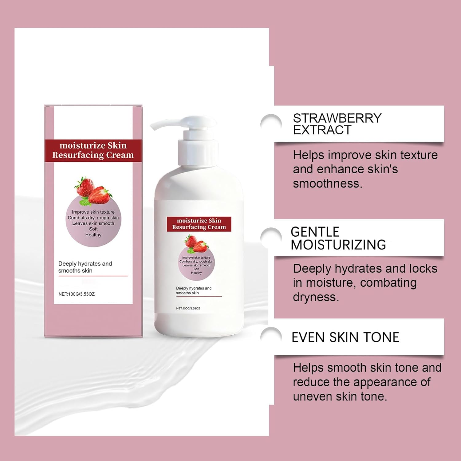 Strawberry Skin Resurfacing Cream, Strawberry Body Lotion for Dry Skin, Strawb/Erry Brightening Cream, Moisturizing Bumpy Sk/In There, Reduce Uneven Texture, Silky and Smooth S/Kin Effect (1 PCS) image number 4