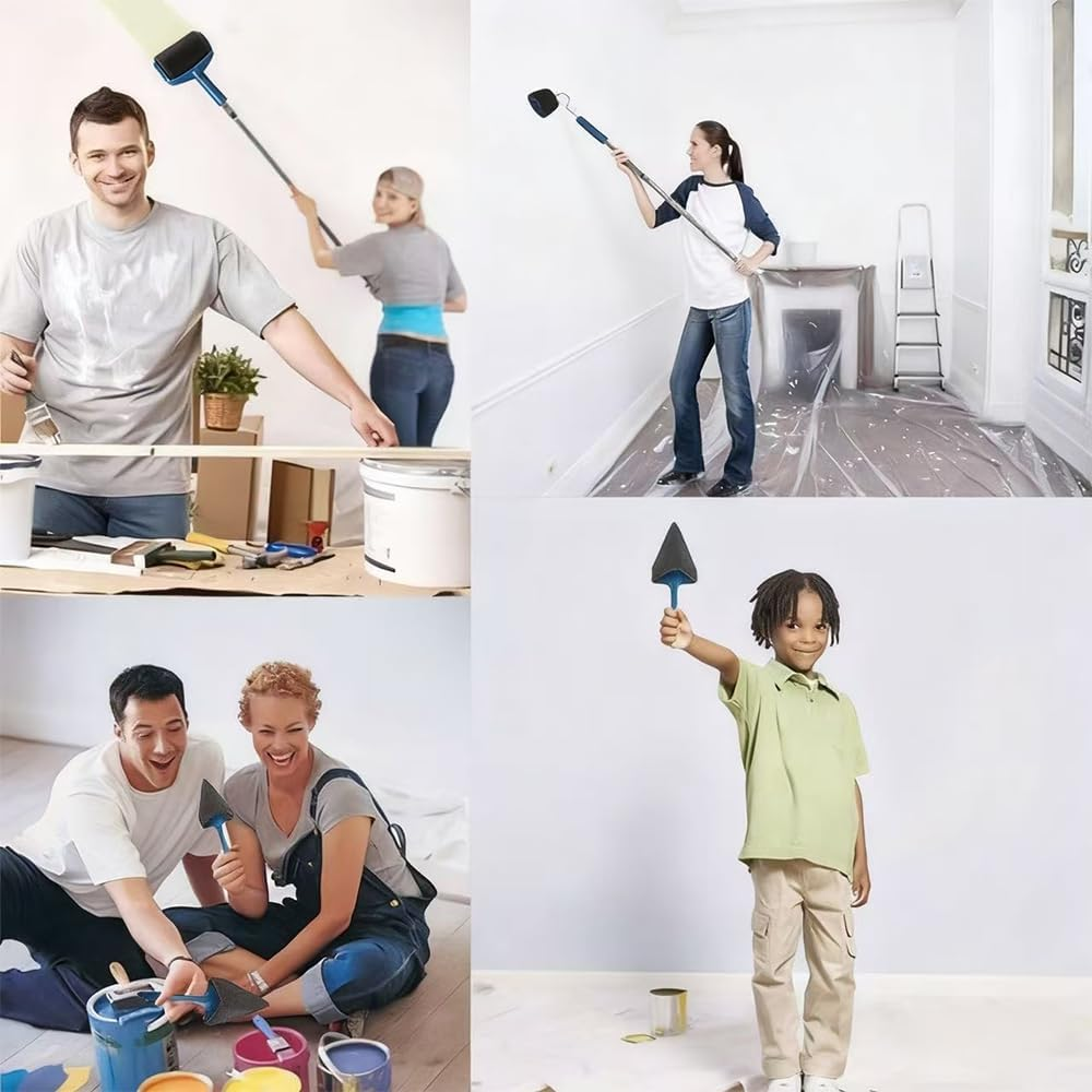 7Pcs Professional Paints Roller Set with Edger and Tray, Paint Roller DIY Wall Painting Brushes Set, Non Drip Painting Roller and Tank Kit, Paint Rollers with Tank for Walls, Ceilings image number 1