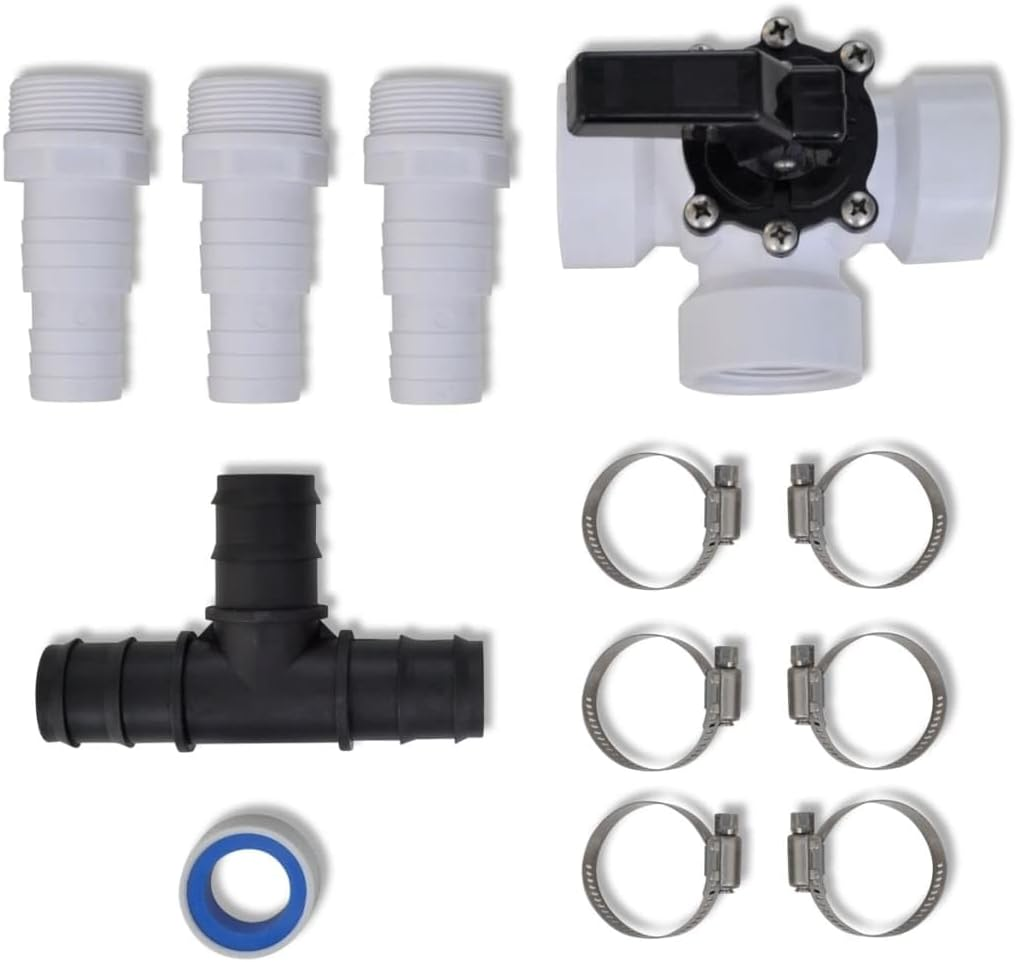 Vidaxl Bypass Kit for Pool Solar Heater - Multiple Solar Heater Connective Accessory with 3-Way Valve, T-Connector, Steel Clamps, Tube Couplings image number 3