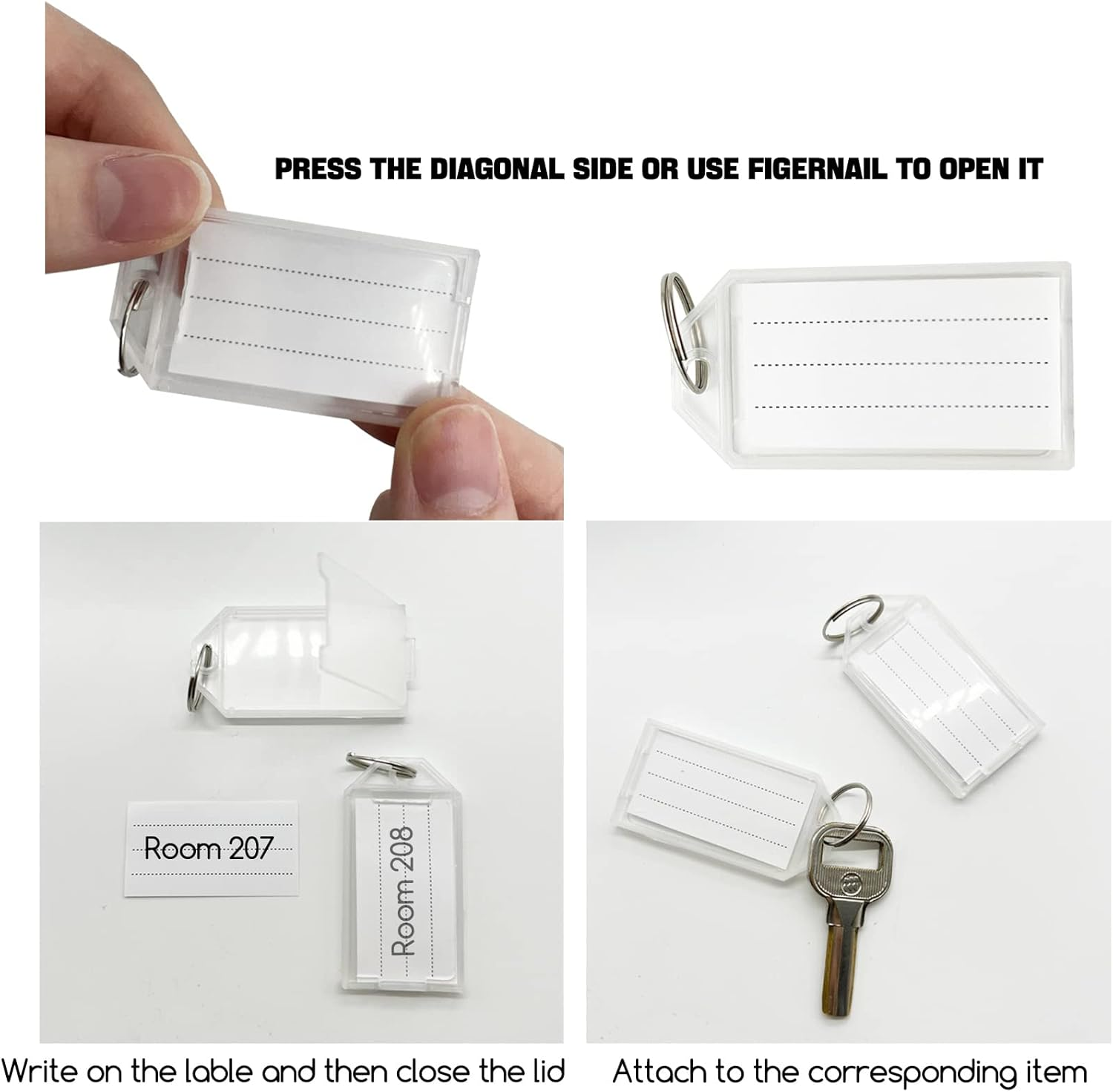 10 PCS Plastic Key Fobs with Labels and Key Rings, Semi Transparent, USB, ID Tags, Luggage Name Tags - Translucent image number 2