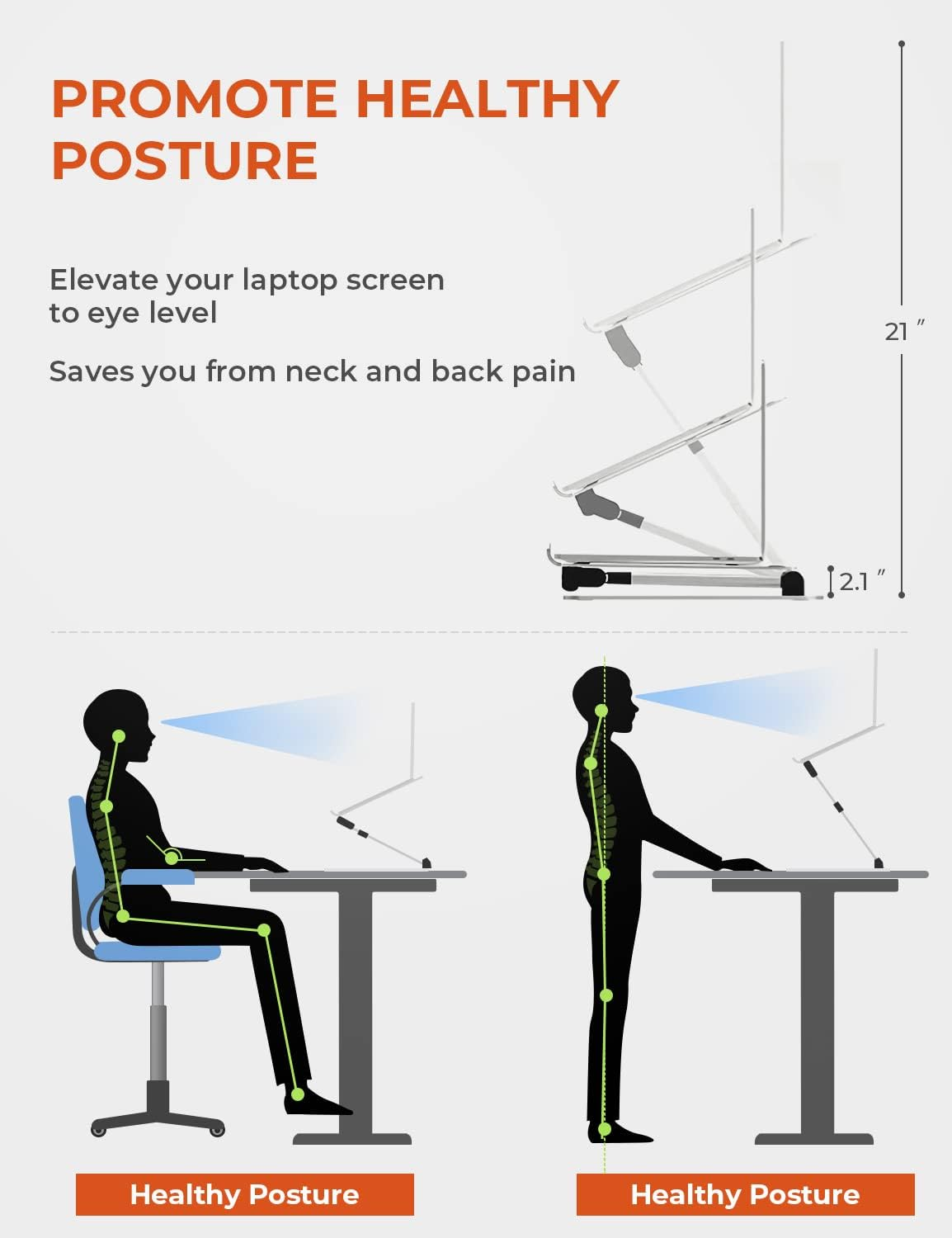 Tounee Ergonomic Sit to Stand Laptop Stand, Promote Healthy Posture, Adjustable Height 2.1"-21", Compatible with Macbook Air Pro, All Laptops 10-17" - Gray image number 4