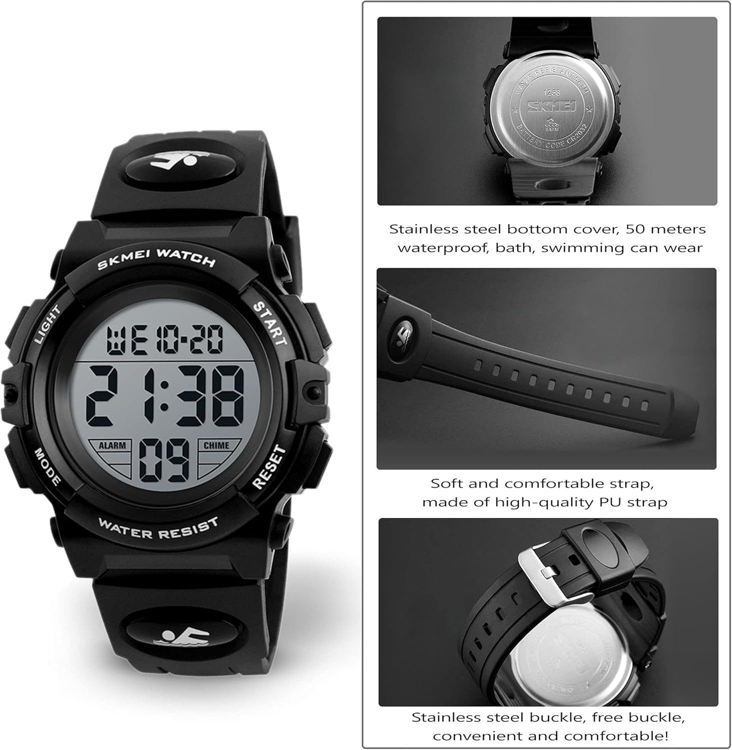 Kids Digital Watch, Sports Outdoor 50M Waterproof Kid Watches for Boys with Alarm Stopwatch Electronic Analog Quartz Wrist Watches for Boy Girls Children Ages 11-15 - 02-Red image number 5