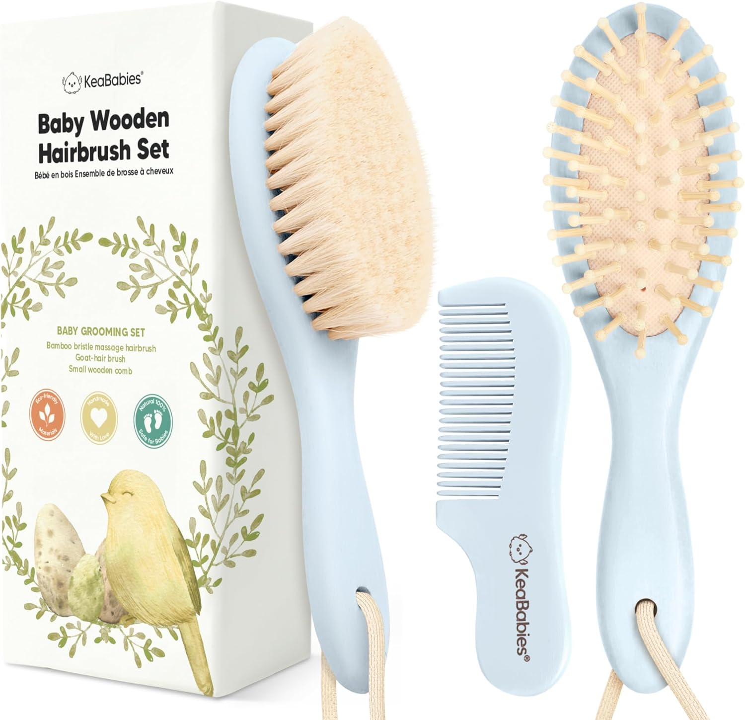 Baby Hair Brush Set for Newborns - Soft Goat Bristle Wooden Baby Brush and Comb Set Newborn Grooming Kit for Cradle Cap, Durable & Gentle, Boy, Girl Infant Essentials Care Kit (Oval, Walnut)