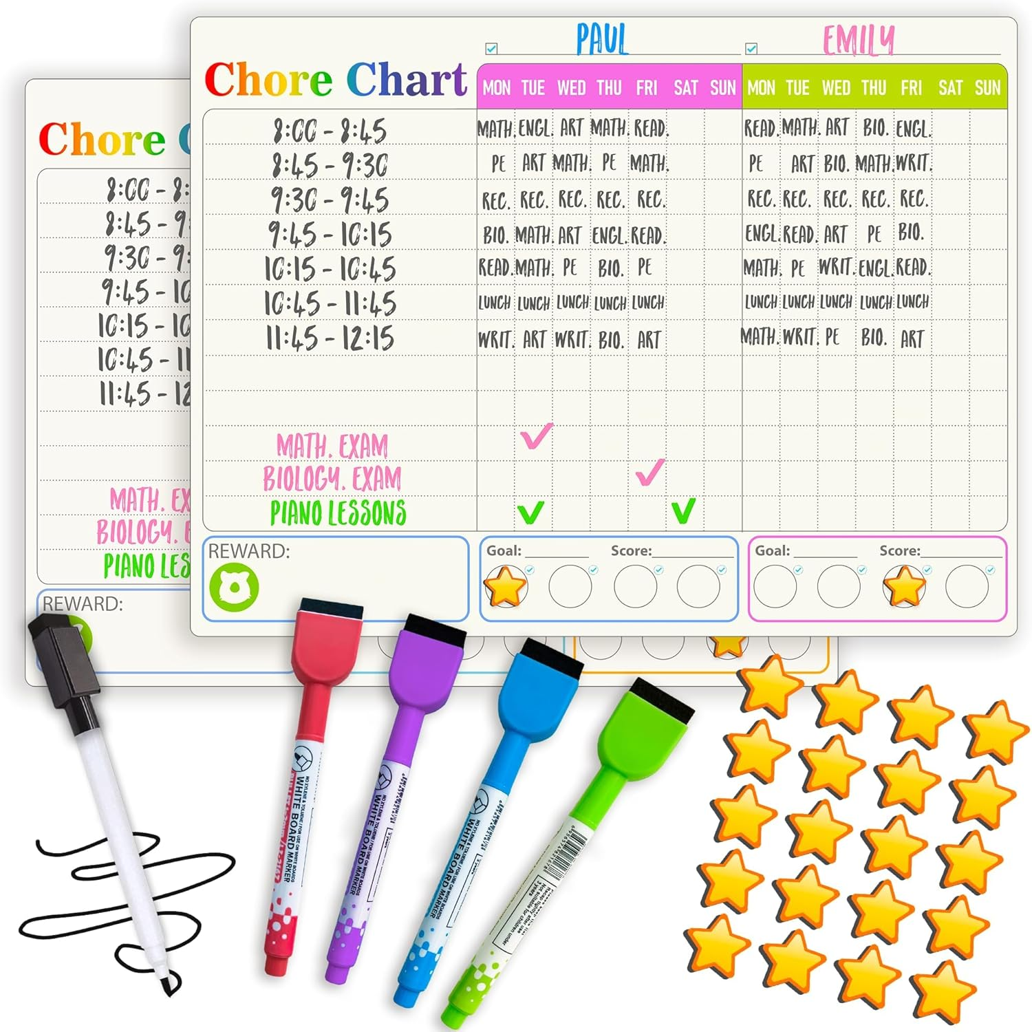 QUOKKA Behavior Chore Chart for Multiple Kids - 7 X 10 Inch Magnetic Chore Chart Also Hangs on the Wall - Includes 2 Charts and Accessories, Accomodates All Ages from Toddlers to Teens - Magnetic Book image number 4