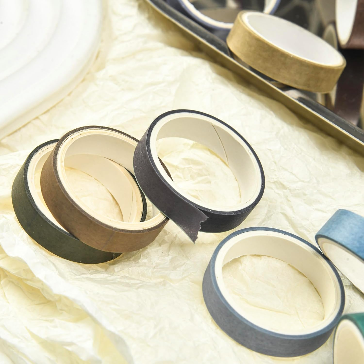 48 Rolls Solid Colors Washi Tape Pack Pastel Colored Arts Adhesive Tapes Basic Decorative Masking Tape Sets for Craft, Kids, Scrapbook, DIY, Gift Wrapping (Cool) image number 3